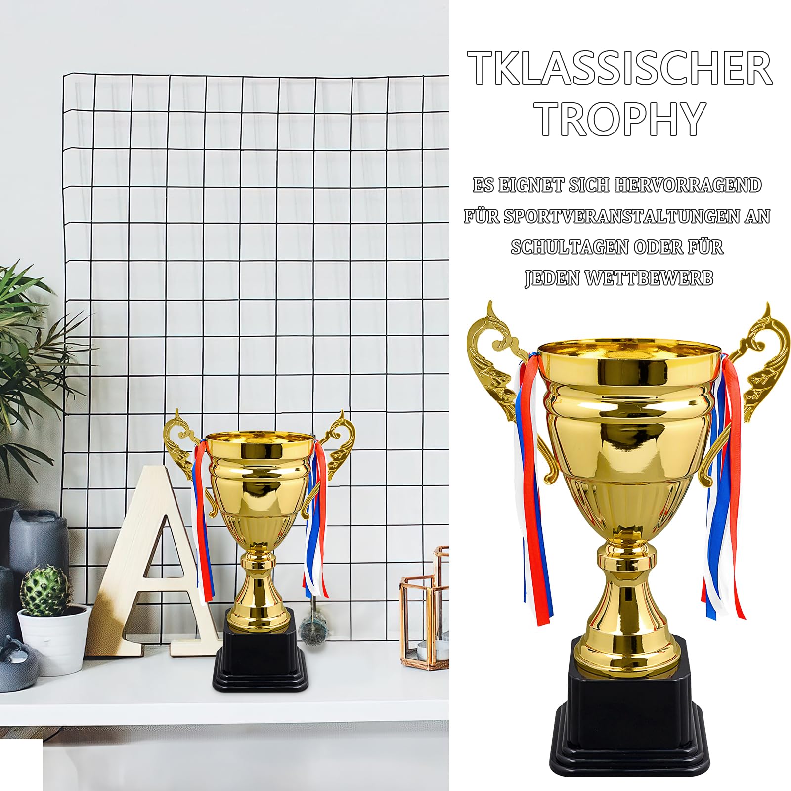 Grande coupe dorée de 37 cm - Trophée de football avec gravure - Pour décoration de fête, concours et gagnant