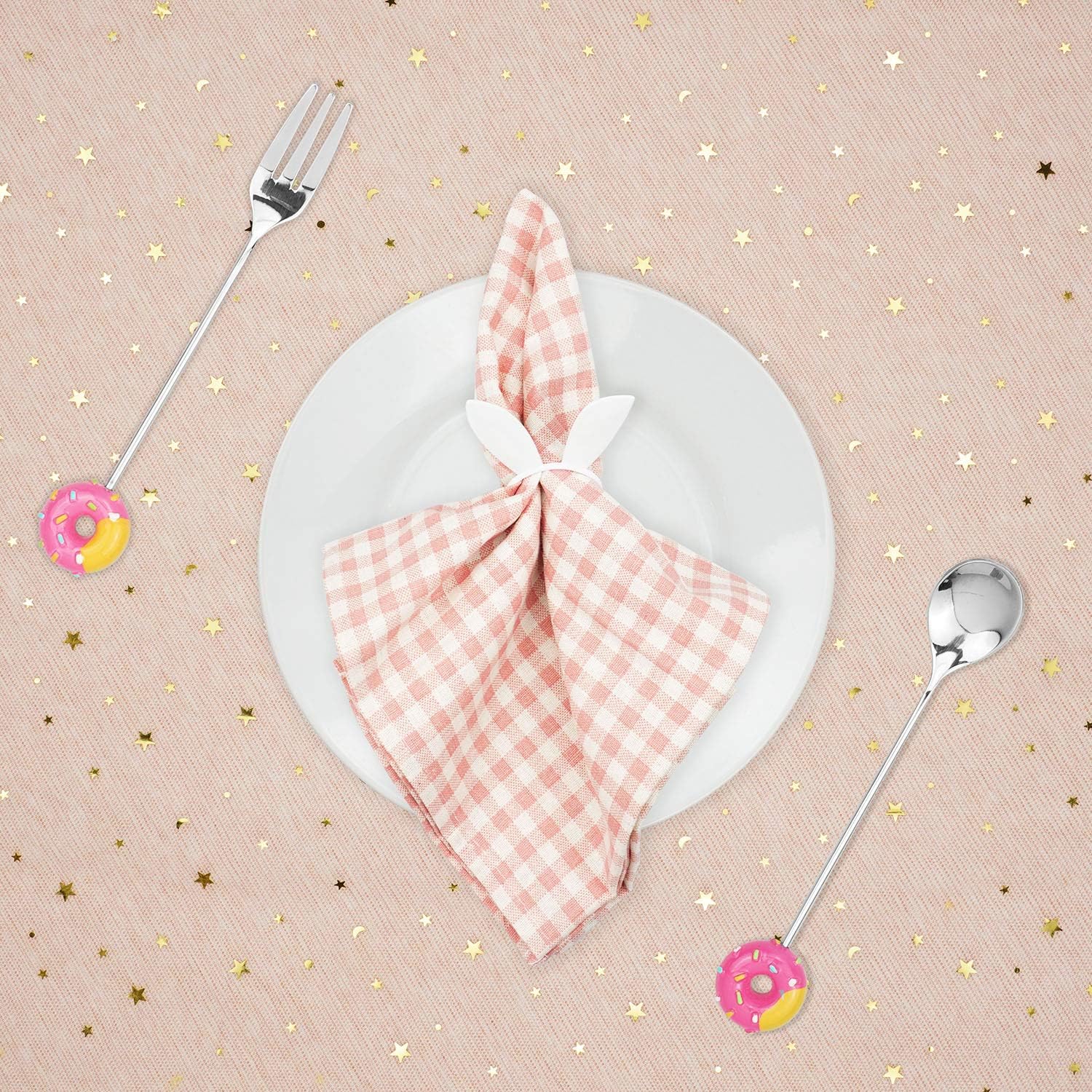 ❤ Crazy Deals D-BUY Set of 6 Easter Bunny Ears Napkin Rings, White Rabbit Ears Napkin Rings for Easter Dinner Spring Weddings Parties Table Decorations