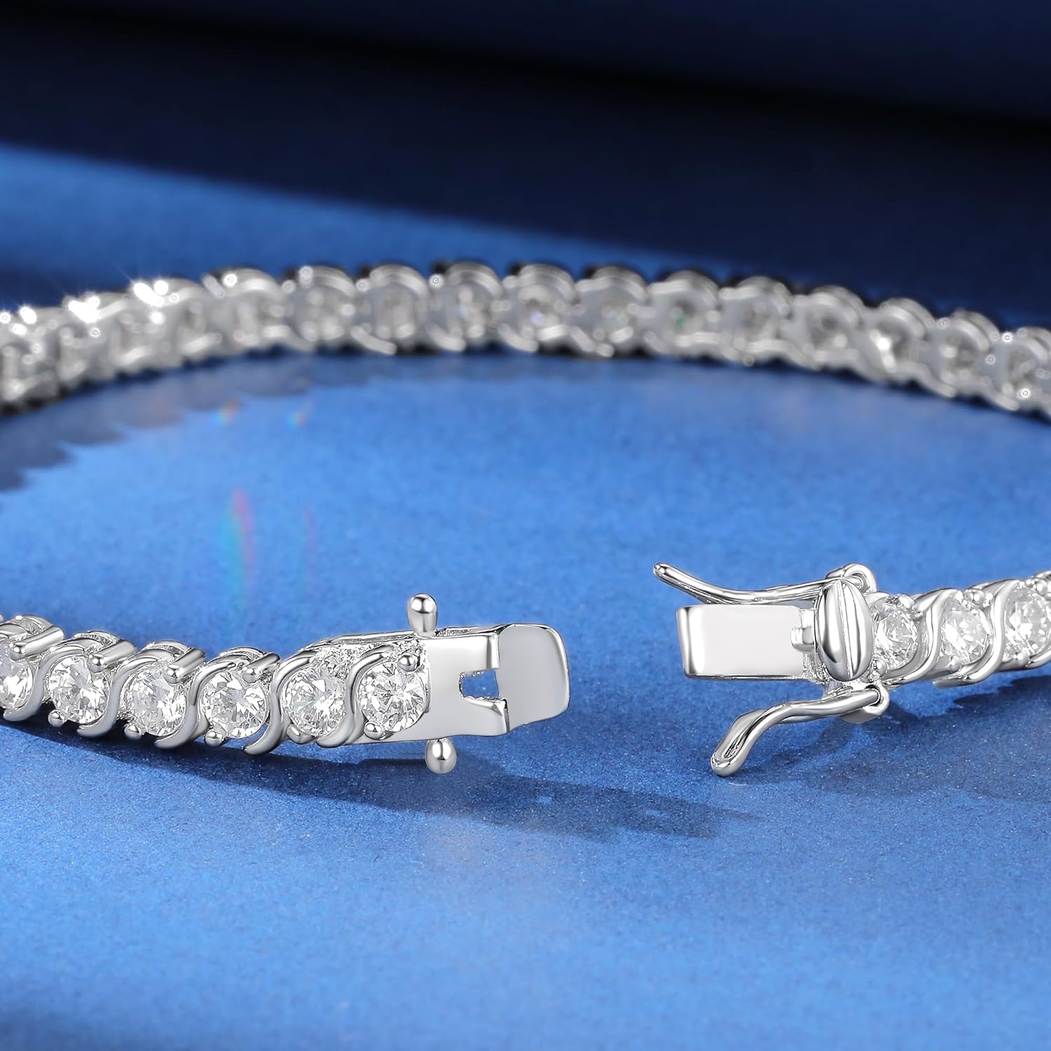 Gemsme 3.0mm S Shape Tennis Bracelet for Women, 18K White/Yellow Gold Plated Round Cubic Zirconia Link Bracelet - Image 5