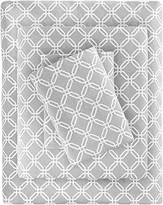 True North by Sleep Philosophy Cozy Flannel 100% Cotton Ultra Soft Cold Weather Sheet Set Bedding, Grey Geo, Queen