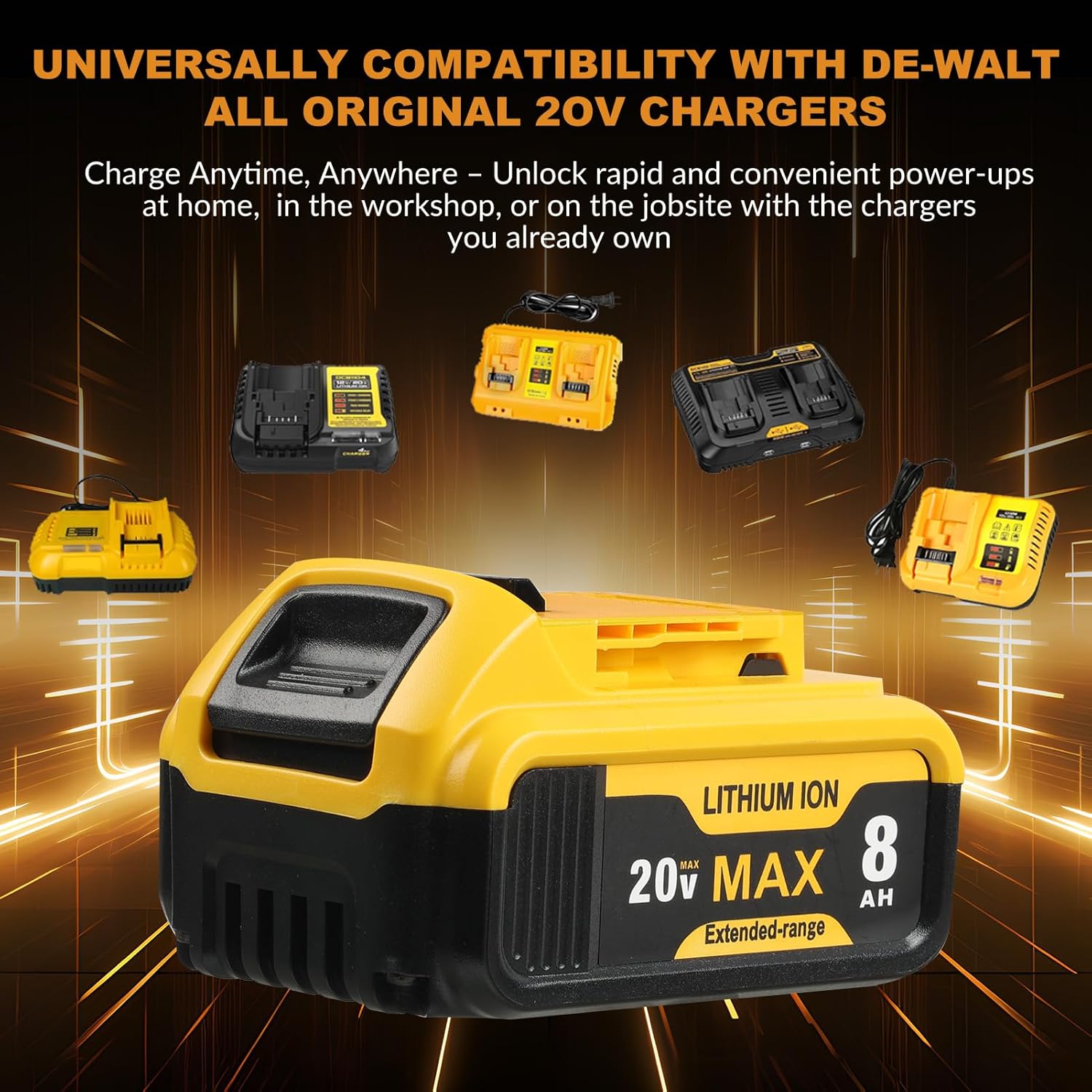 SANIU 4-Pack 8.0Ah Replacement for DeWalt 20V MAX Battery Compatible with Dewalt 20Volt Cordless Power Tools Lithium-ion DCB200 DCB208 DCB207 DCB206 DCB204 DCB201 DCB203 DCB181 DCB180
