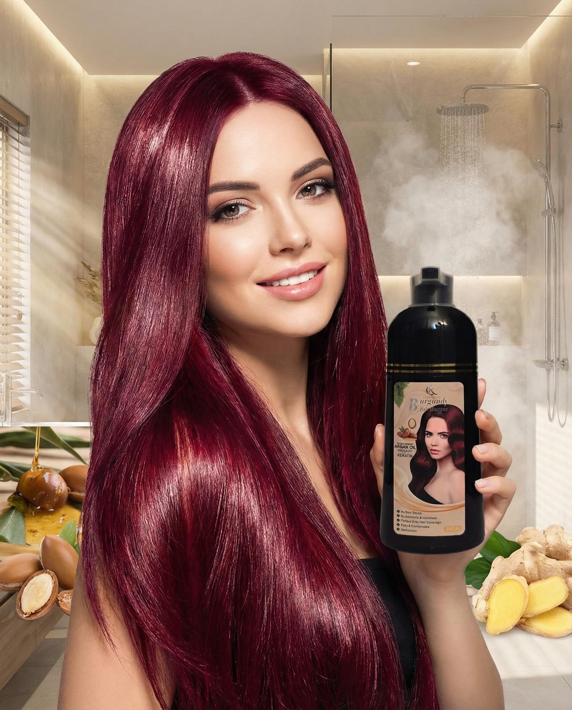 Canabella Hair Color Shampoo [Burgundy] – Argan Oil, Avocado & Keratin | No Ammonia | Perfect Grey Coverage | Hair Moisturizing & Nourishment | Easy