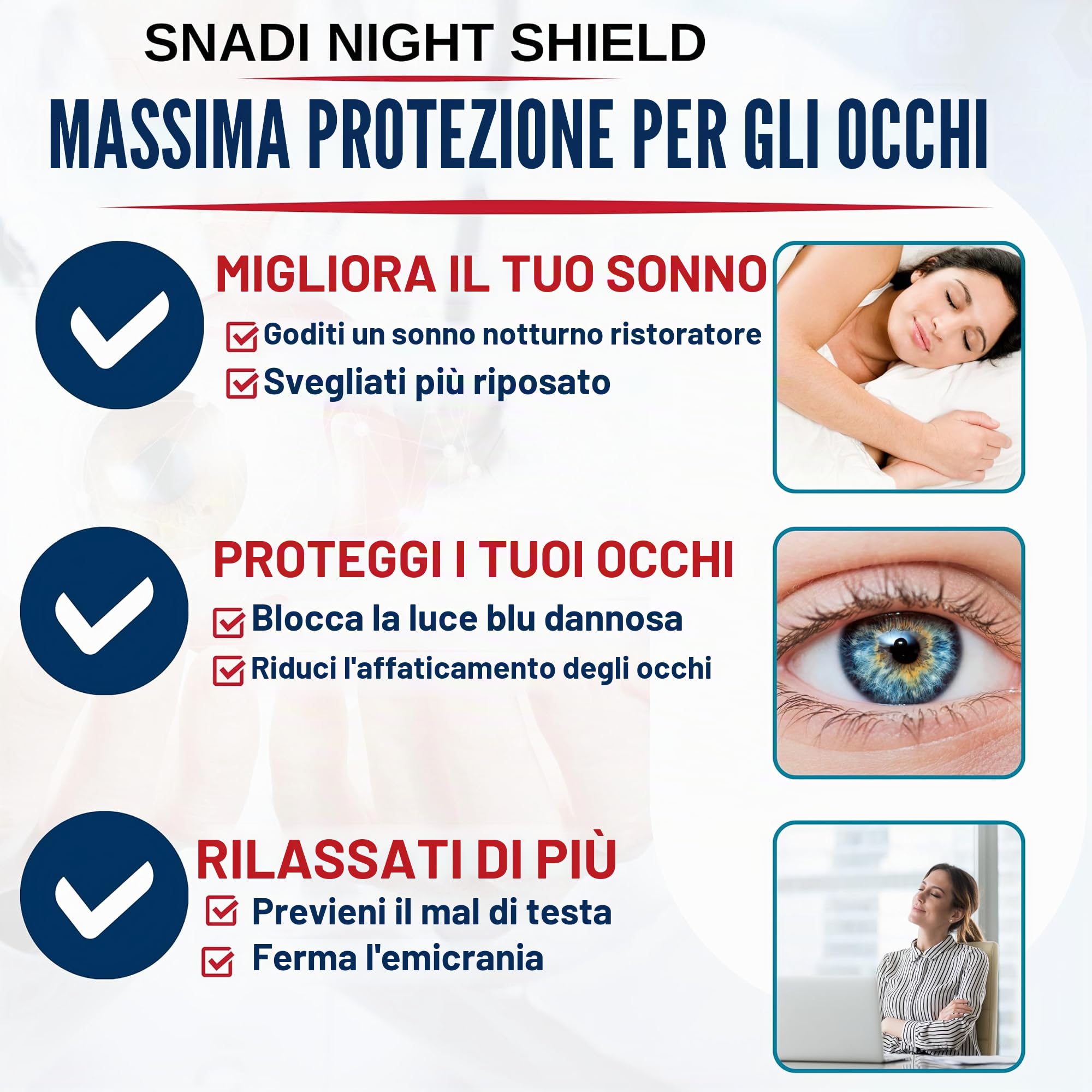 SHIELD: Occhiali Blocca Luce Blu (70-99%) per Schermi, Televisione, Computer, Giochi e Luce Artificiale. Migliorano il Sonno Producendo Naturalmente Melatonina. Unisex: Donne e Uomini.