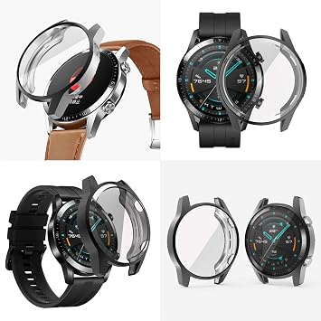sciuU Protective Case compatible with HUAWEI GT 2 (46mm, Released in 2019), All-around Flexible TPU Case with Screen Protector, Soft Frame Shock Resistant Cover fit HUAWEI GT 2nd Generation - Black