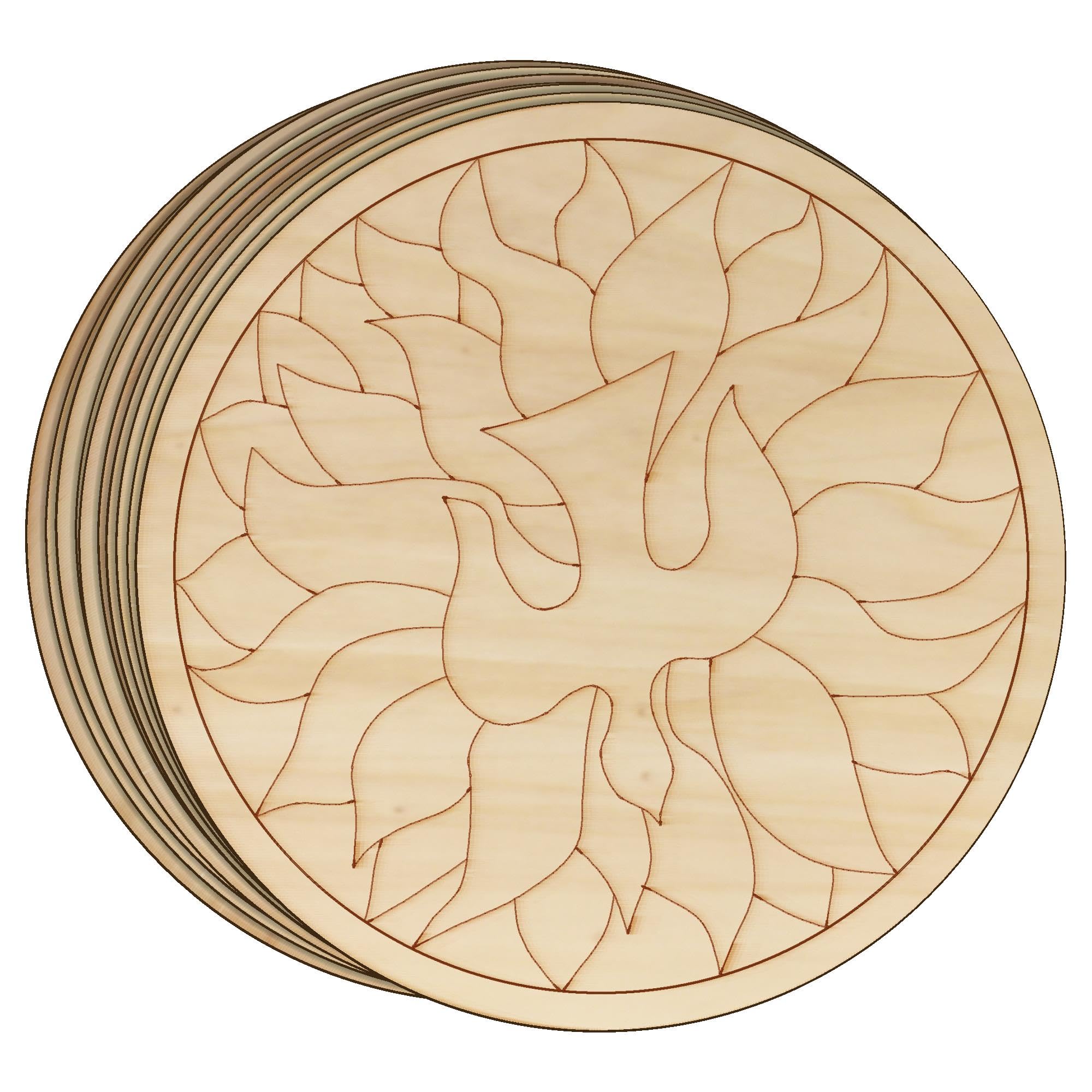 10x Wooden Pentecost Christian Image Disks Craft Shape 3mm Ply Dove in Flame(10 x 10cm,No Hole)