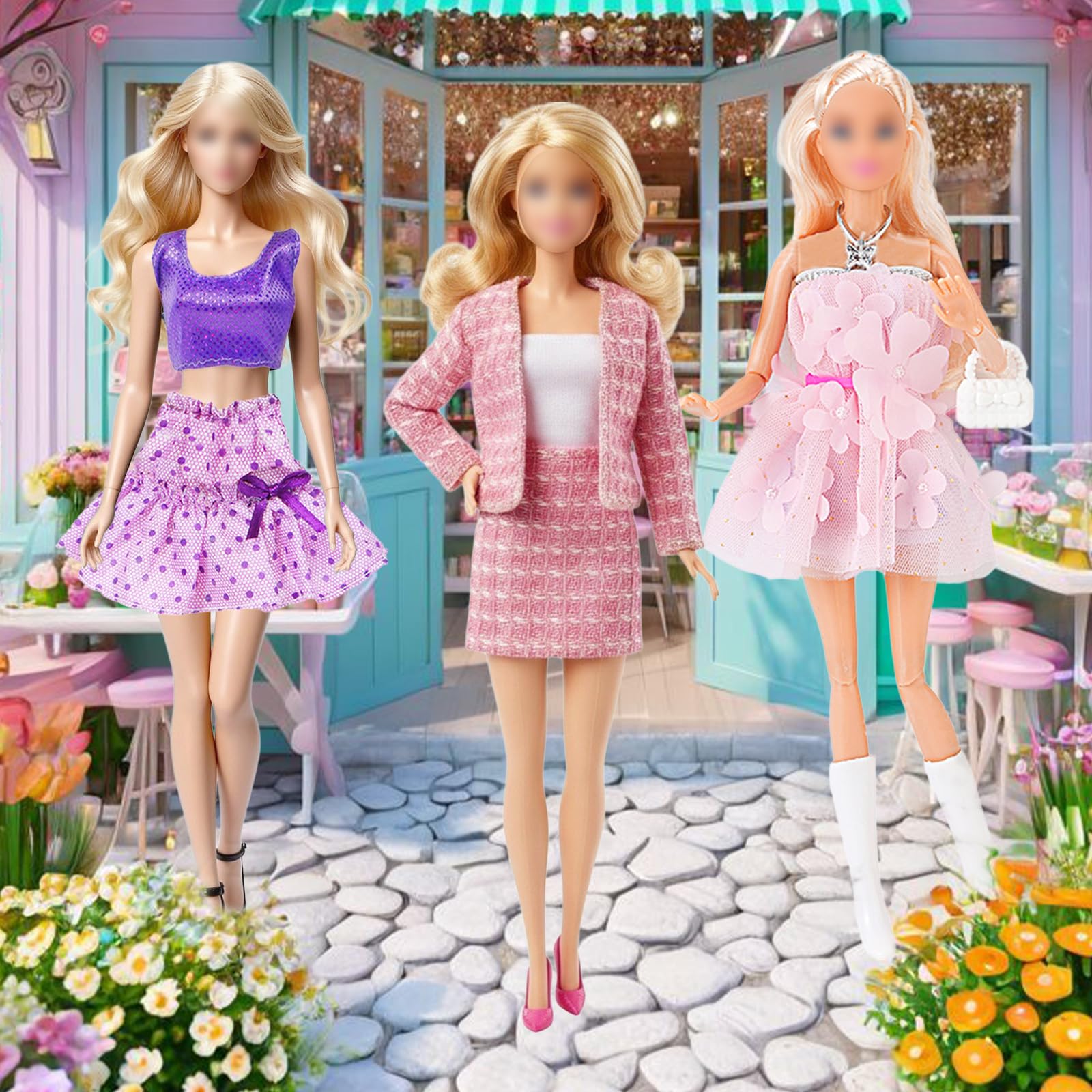 21 vestiti per bambole per bambole da 21,5 cm, compatibili con Barbie senza spalline da principessa, set in maglia grossa, set da palcoscenico, collo, petali, abito da sirena, colorato, set da 10