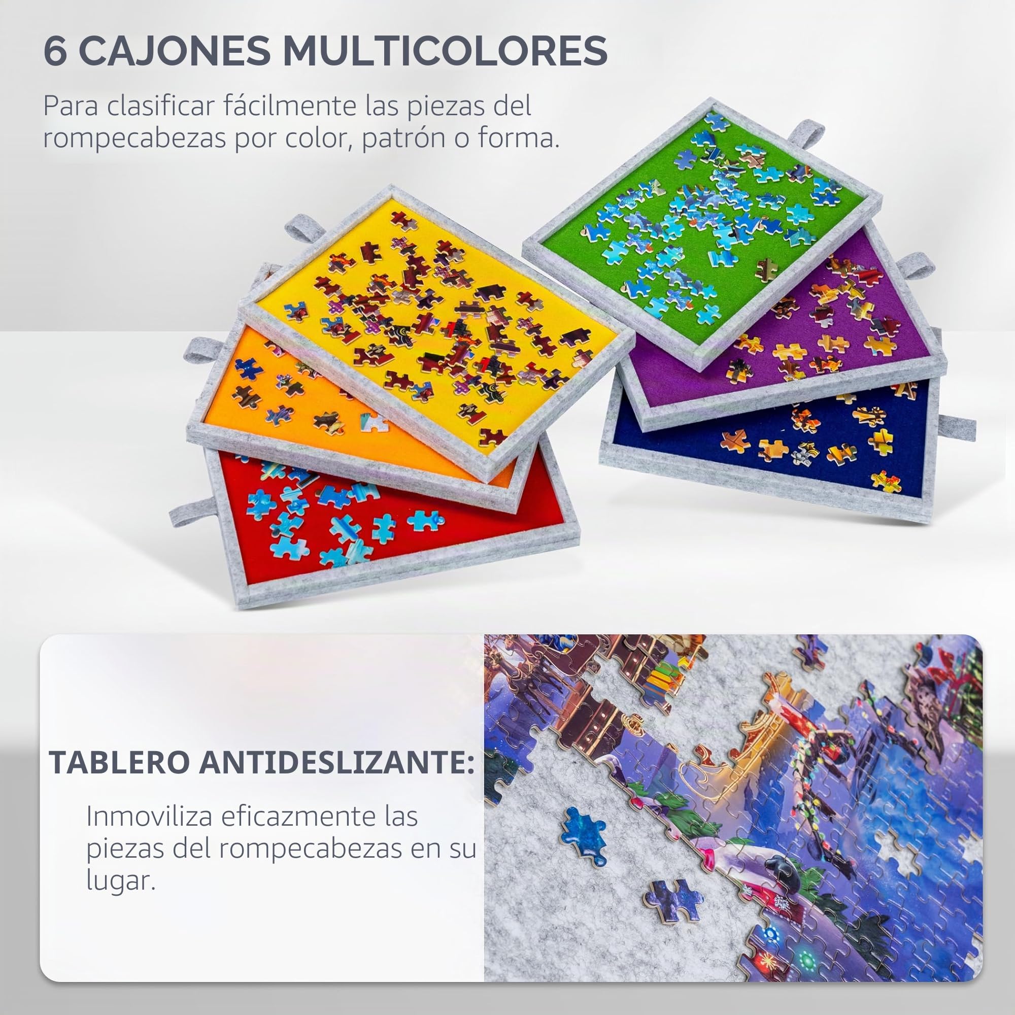 Lavievert - Tabla de rompecabezas plegable con soporte y funda 2 en 1, mesa reclinable con 6 cajones, bandeja de fieltro portátil