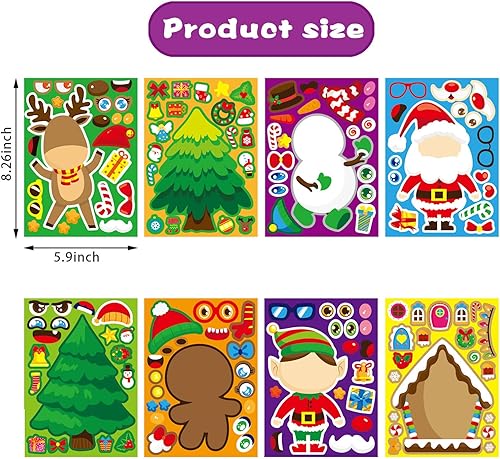 Miniatura 5 de 24 hojas de calcomanías de Navidad, haz tus propios personajes de Navidad para niños, manualidades de Navidad, actividades, calcomanías para niños y