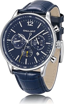 G GALLANT Mens Watch Luxury Quartz Watch for Men with Leather Strap Dual Time Multi Dial Wrist Watch Waterproof Mens Dress Watch Casual Business Gift - BlackBrownBlue