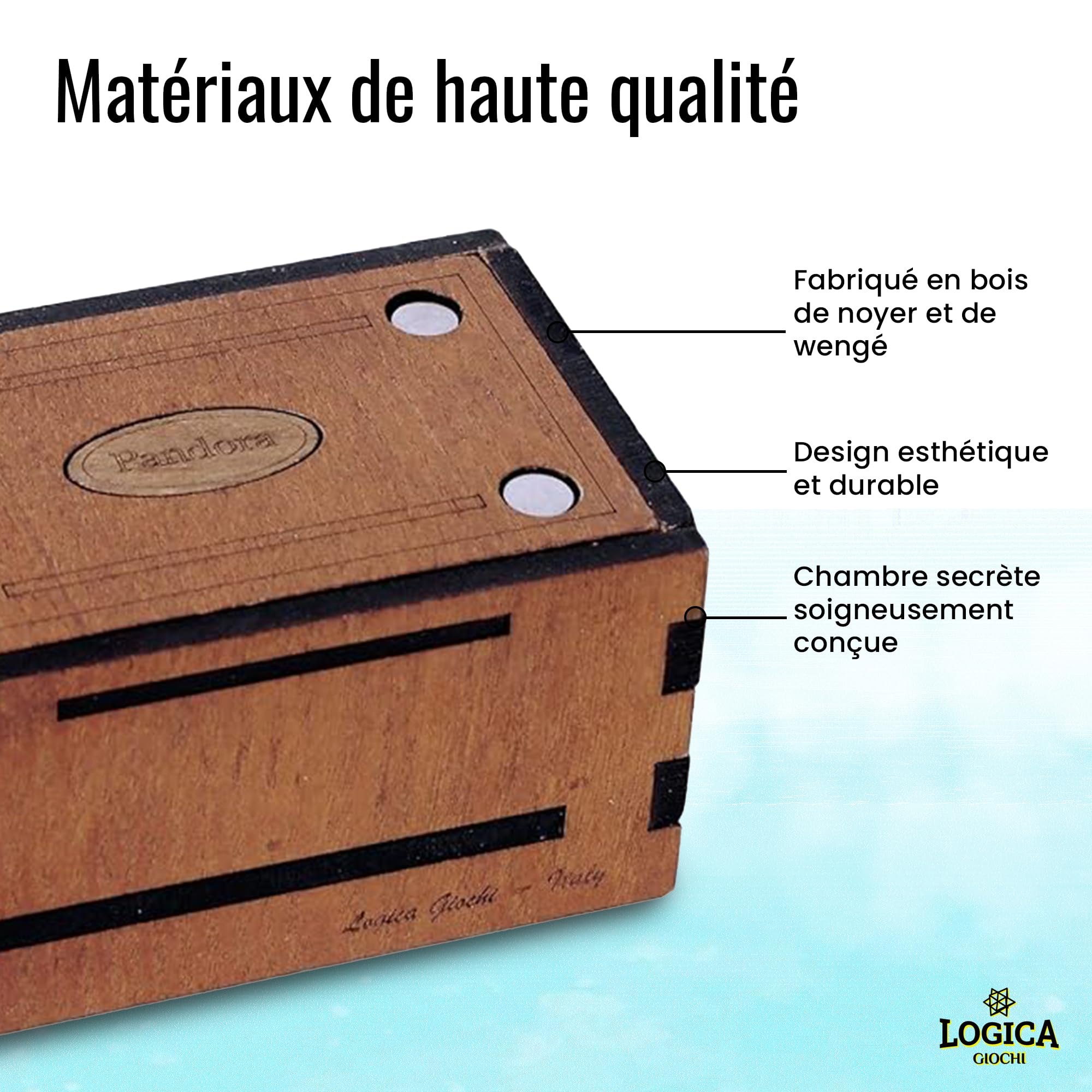 Logica Jeux Art. Pandora Box - La Boîte Secrete - Casse-Tête en Bois - Coffret Secret - Difficultè 5/6 Incroyable - Collection Leonardo da Vinci