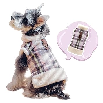 ISPET Plaid Dog Winter Coat, Windproof Dog Warm Jacket with D Ring - Cold Weather Pet Outerwear Lined with Soft Fur for Small Medium Dogs, Grey Medium