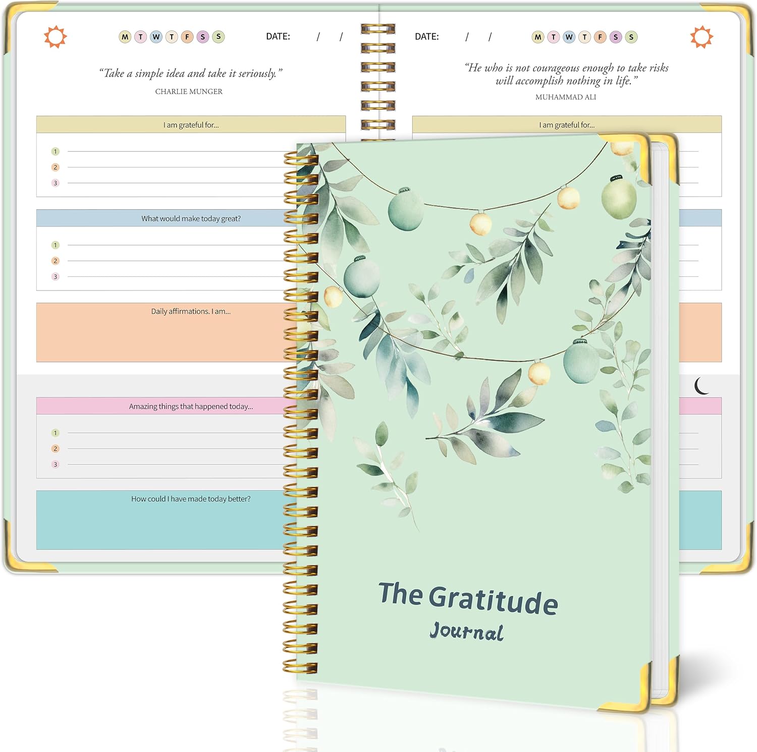 Gratitude Journal Cardboard Cover,Vivid Colorful Layout Design for Women,Men,Teens, Daily Journal with Prompts for More Happiness, Mindfulness & Reflection, Daily Affirmations Spiral Bindding