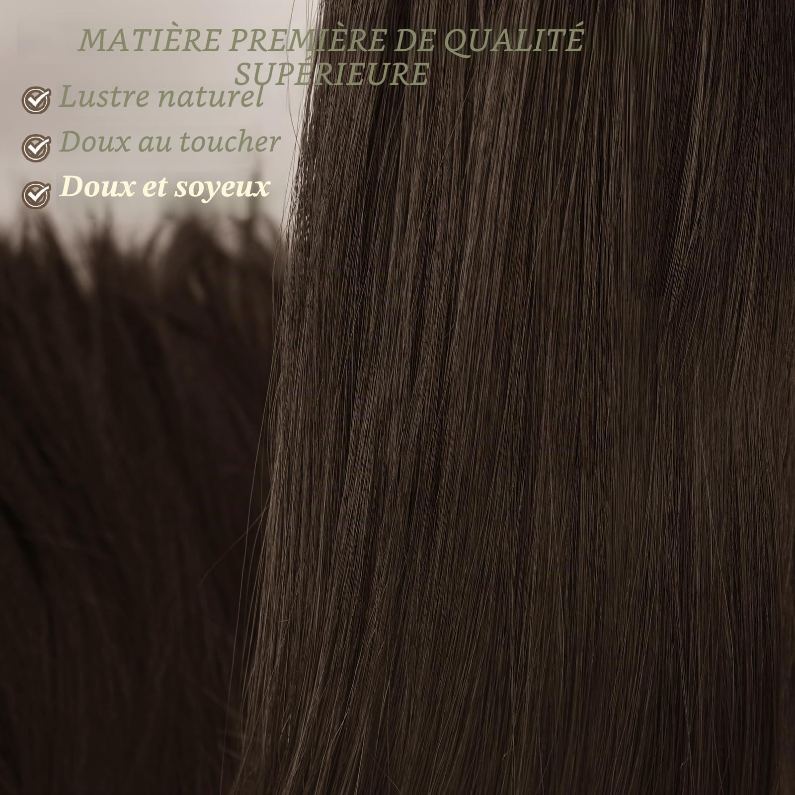 BARSDAR Queue de Cheval Extension avec Cordon, 86cm Longue Raides Queue de Cheval Extension Cheveux Synthétique Faux Ponytail Postiche Clip in Ponytail pour Femmes Quotidienne - Brun Foncé