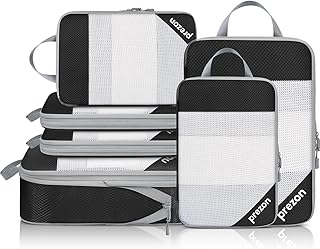 Prezon 6 Set Kompressions-Packwürfel, Durchsichtiges Design, Platzsparend, Leicht, Maßgeschneidertes Kationisches Material, Tragbarer und Langlebiger Gepäck-Organizer, Schwarz