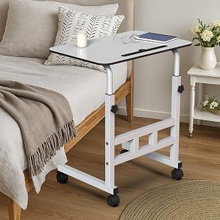 Amazon Brand - Umi Wooden Multipurpose Adjustable Height Adjustable Rolling Side Table with Wheels for Home, Study, Office... Price In India