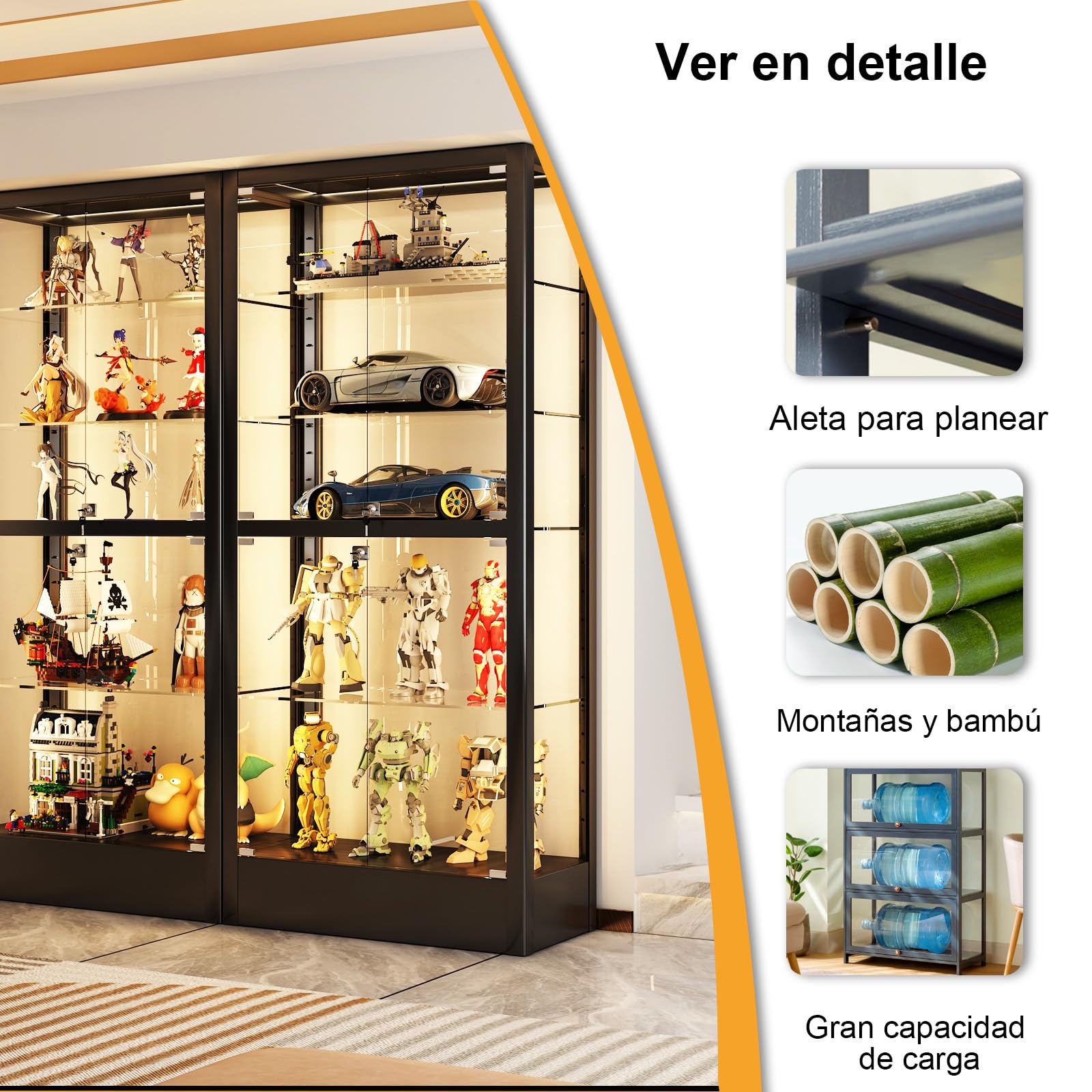 80x33x106cm Vitrina De Coleccionista, 4 Capa Vitrinas De Cristal, Vitrina Expositora para Colecciones Fácil De Limpiar para Figuras Coleccionables, Negro/Transparente por Tres Lados