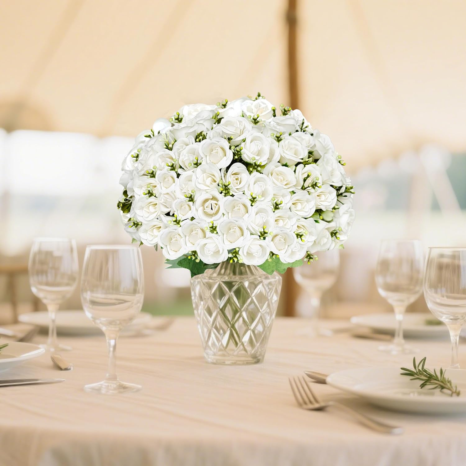 3 Bundles Roses Artificial Flowers,Roses Bouquet with Leaf,Fake Flowers for Wedding Decorations, Home Indoor,Outdoor Wedding Party Use-White - Image 5