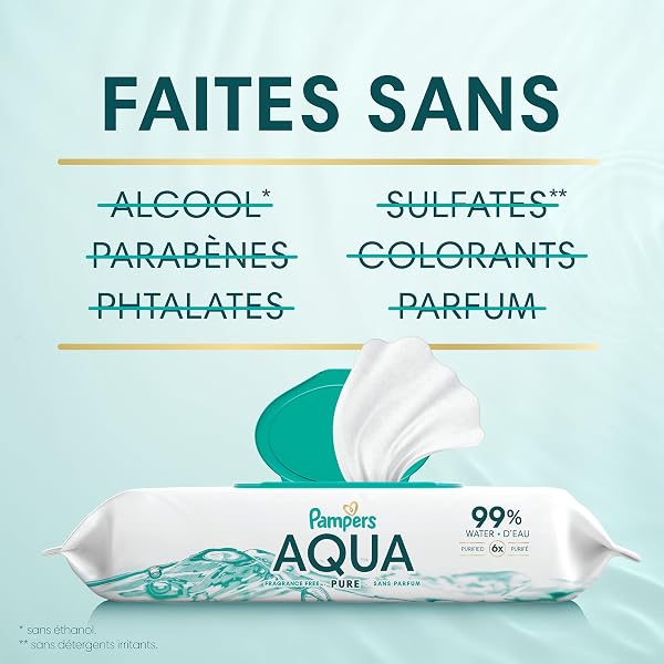 Pampers Aqua Pure Baby Wipes, 99% Water, Fragrance Free, 336 Baby Wipes Total (6X Flip-Top Packs) - 4