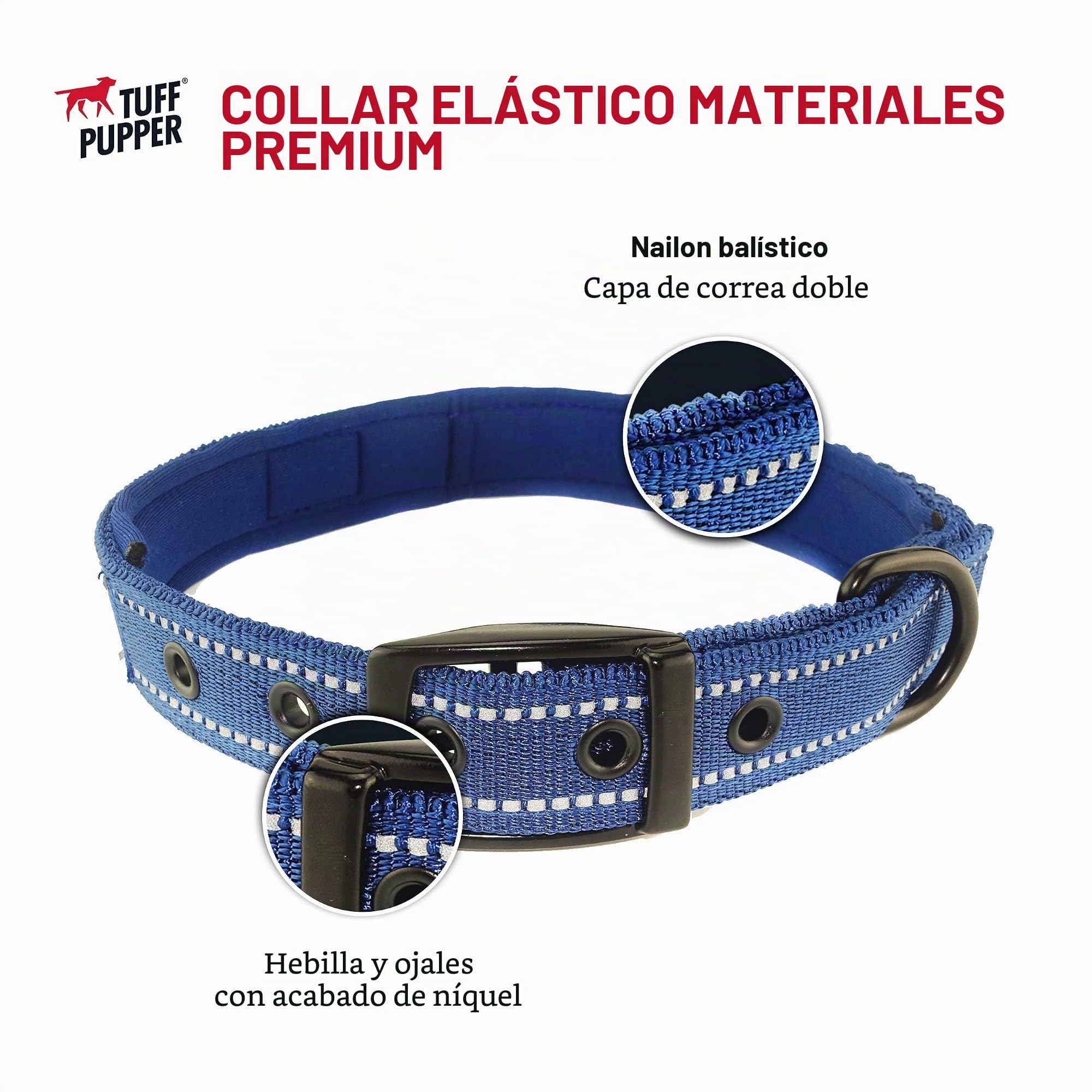 Tuff Pupper Collar de perro resistente con asa, collar de nailon balístico resistente, collar reflectante acolchado con herrajes de acero inoxidable ajustables, tamaño conveniente para todas las razas