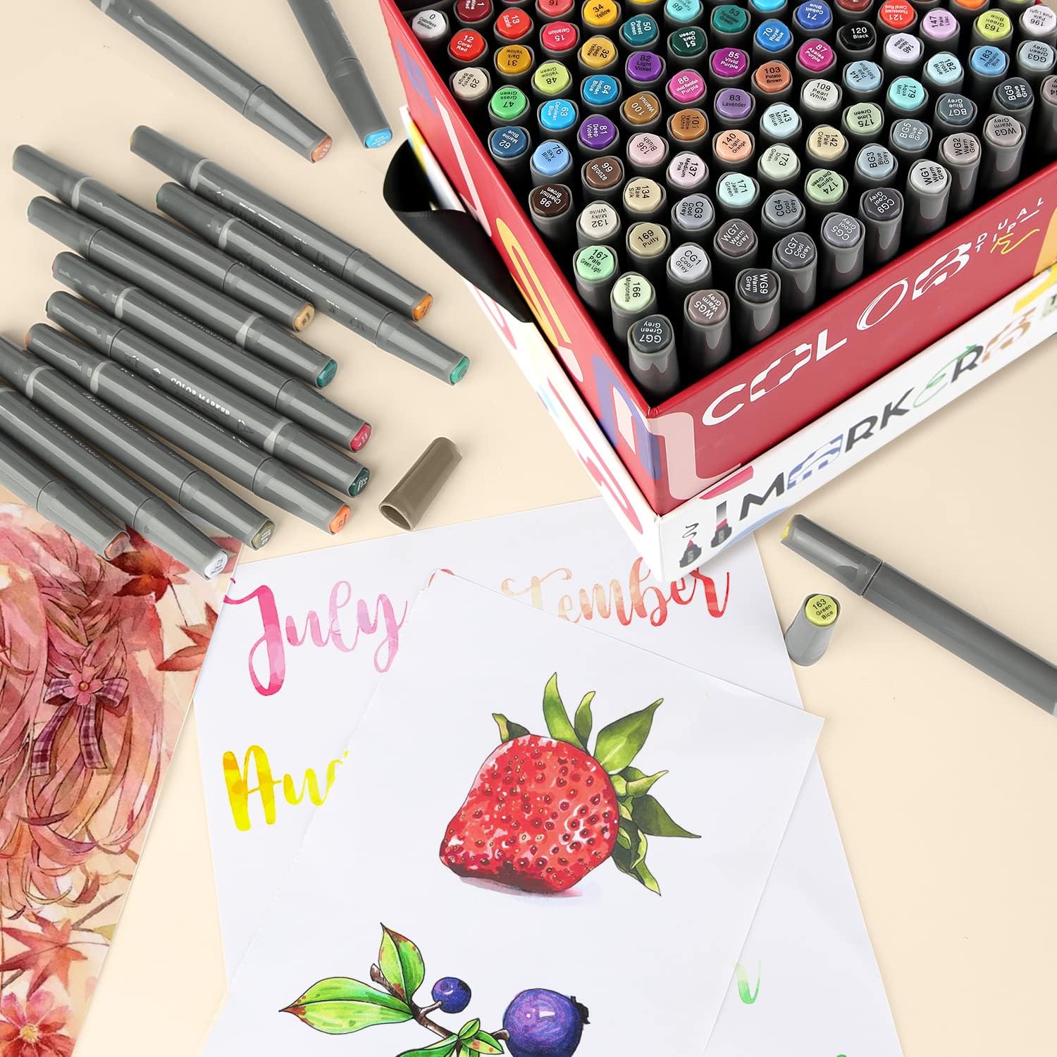 GC QUILL Alcohol Markers Brush Tip - 121 Colors Art Markers with Brush & Chisel Dual Tip for Artists, Adult coloring sketching, illustration Craft Card Making GC-MK121 - Image 6