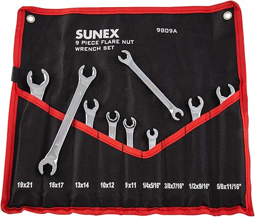 Sunex Tools 9809A - Juego de llaves de tuerca acampanada, 14"x515" - 58" - 1116", 0.354 in x 0.433 in - 19mm x 21mm, totalmente pulidas, 9 piezas