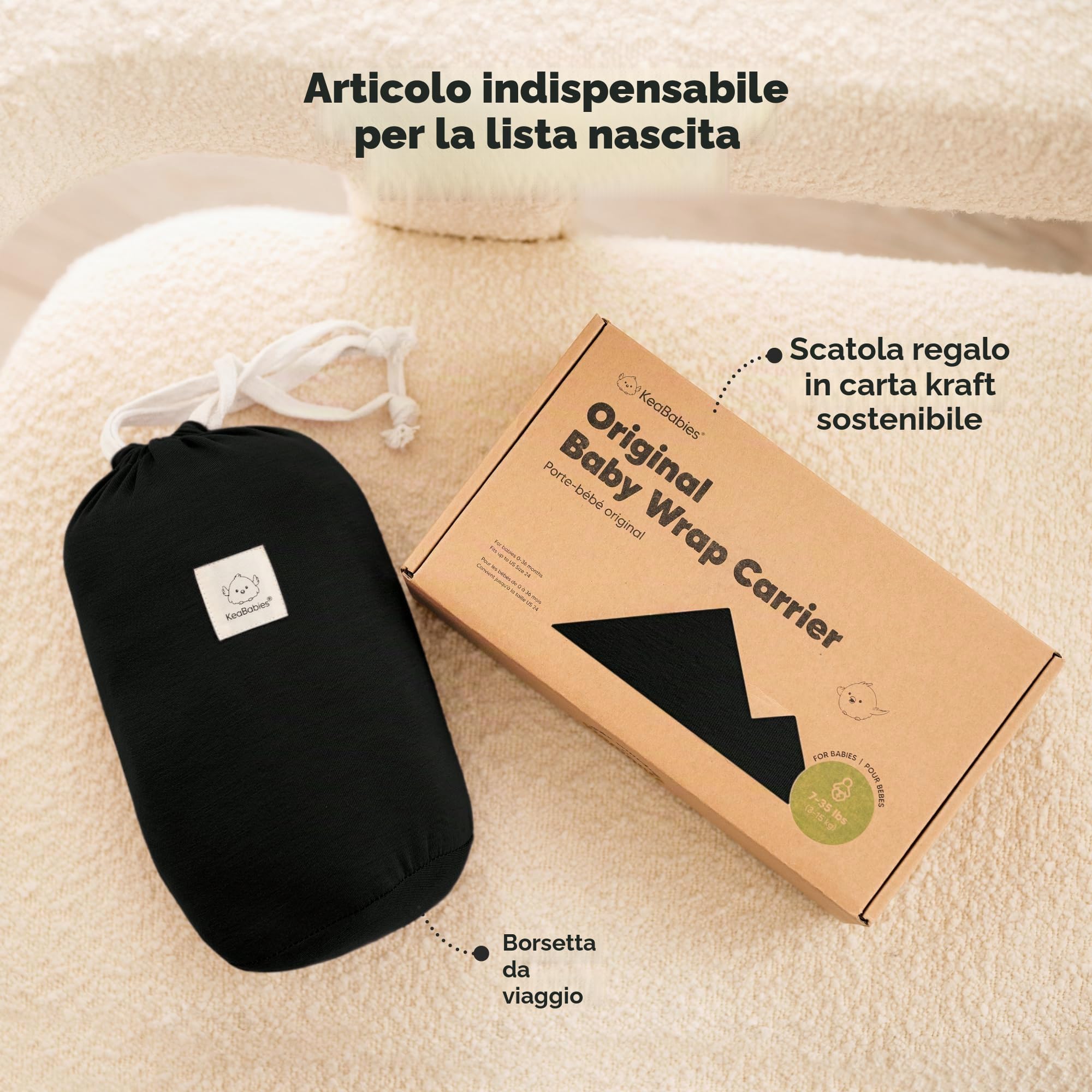 KeaBabies Baby Wrap Carrier - Tutto in 1 Original Baby Carrier Fascia da Neonato a Bambino, Facile da Indossare, Legatura Senza Mani, Leggero, Impacchi per Bambini Traspiranti (Trendy Black)