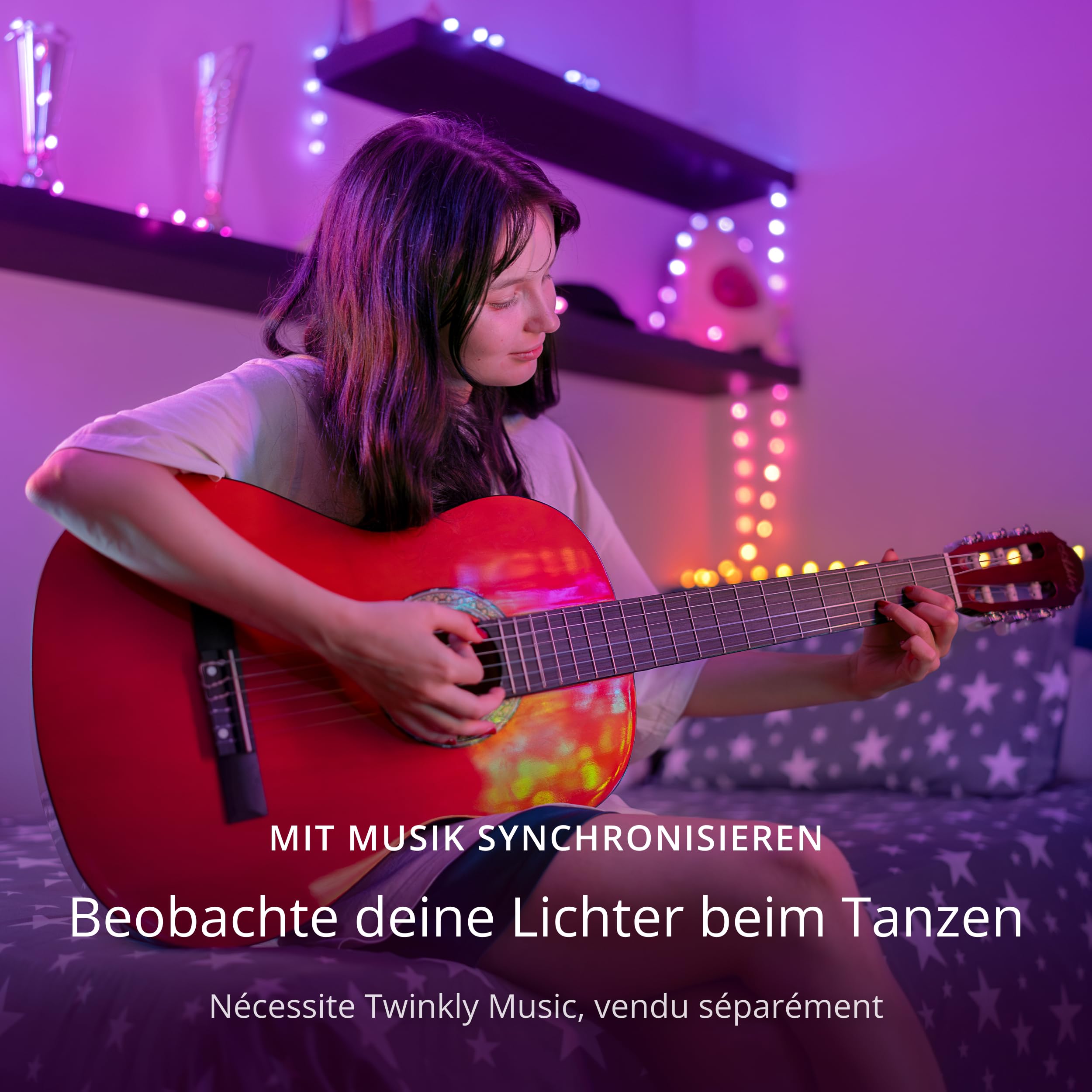 Twinkly Strings USB-C Star 200 LED, Sternförmige LED-Lichterkette, RGB LED-Lichter Mehrfarbig, Lichter zum Valentinstag, Kompatibel mit Alexa und Google Home, USB-C, Grünes Kabel, 12m