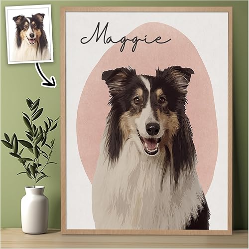 Miniatura 12 de Retrato de mascota personalizado de póster de foto, lienzo de acuarela, lienzo de retrato de perro personalizado, decoración de arte de pared retro,