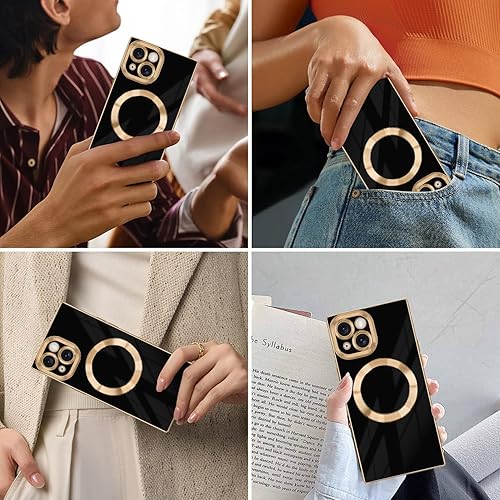 Miniatura 7 de PSIOXY Funda magnética cuadrada para iPhone 15 compatible con Magsafe compatible con carga inalámbrica protección a prueba de salpicaduras TPU suave