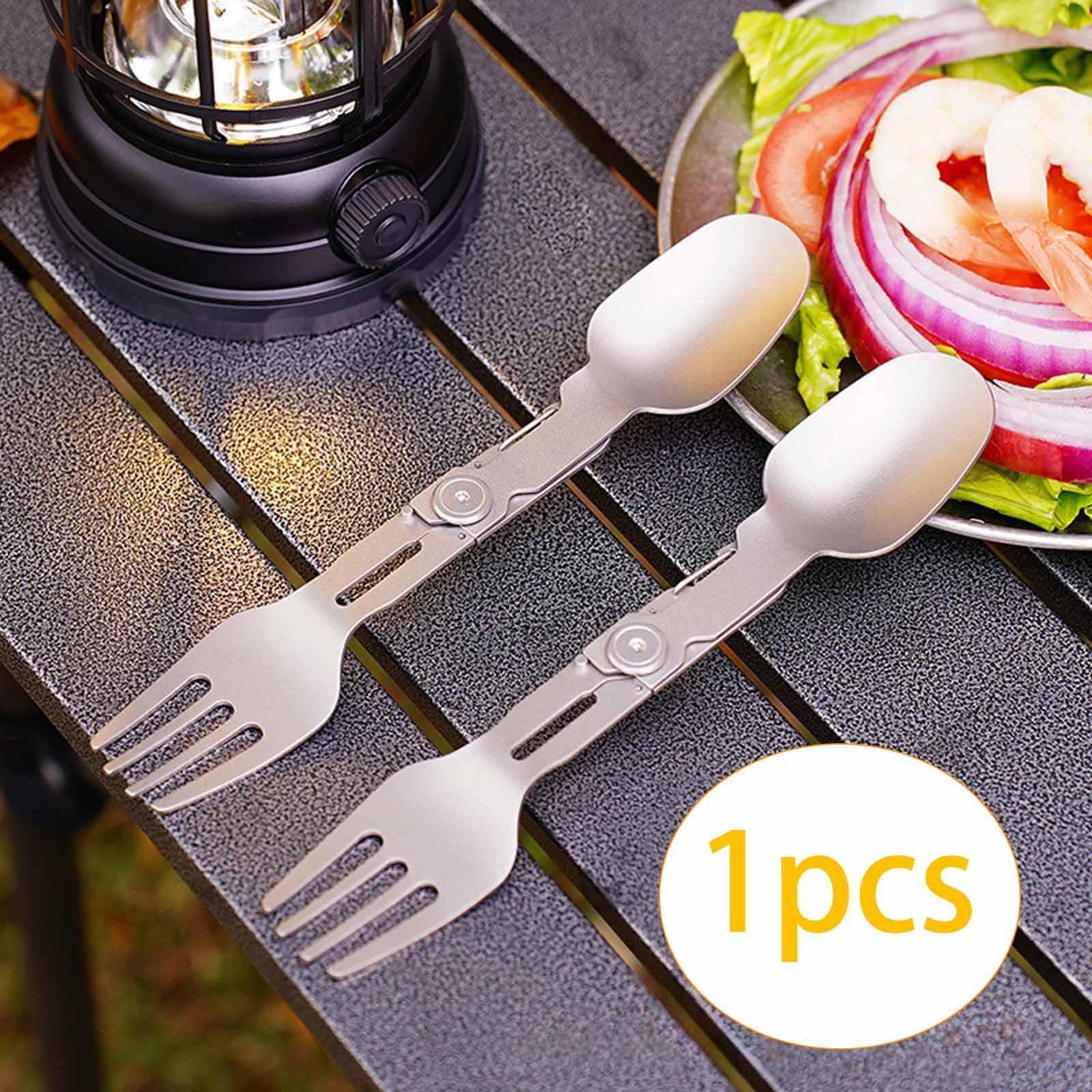 Cubiertos Tenedor-Cuchara Giratorios de Titanio 2 en 1 para Barbacoa, Vajilla Portátil, Pesca Y Cocina