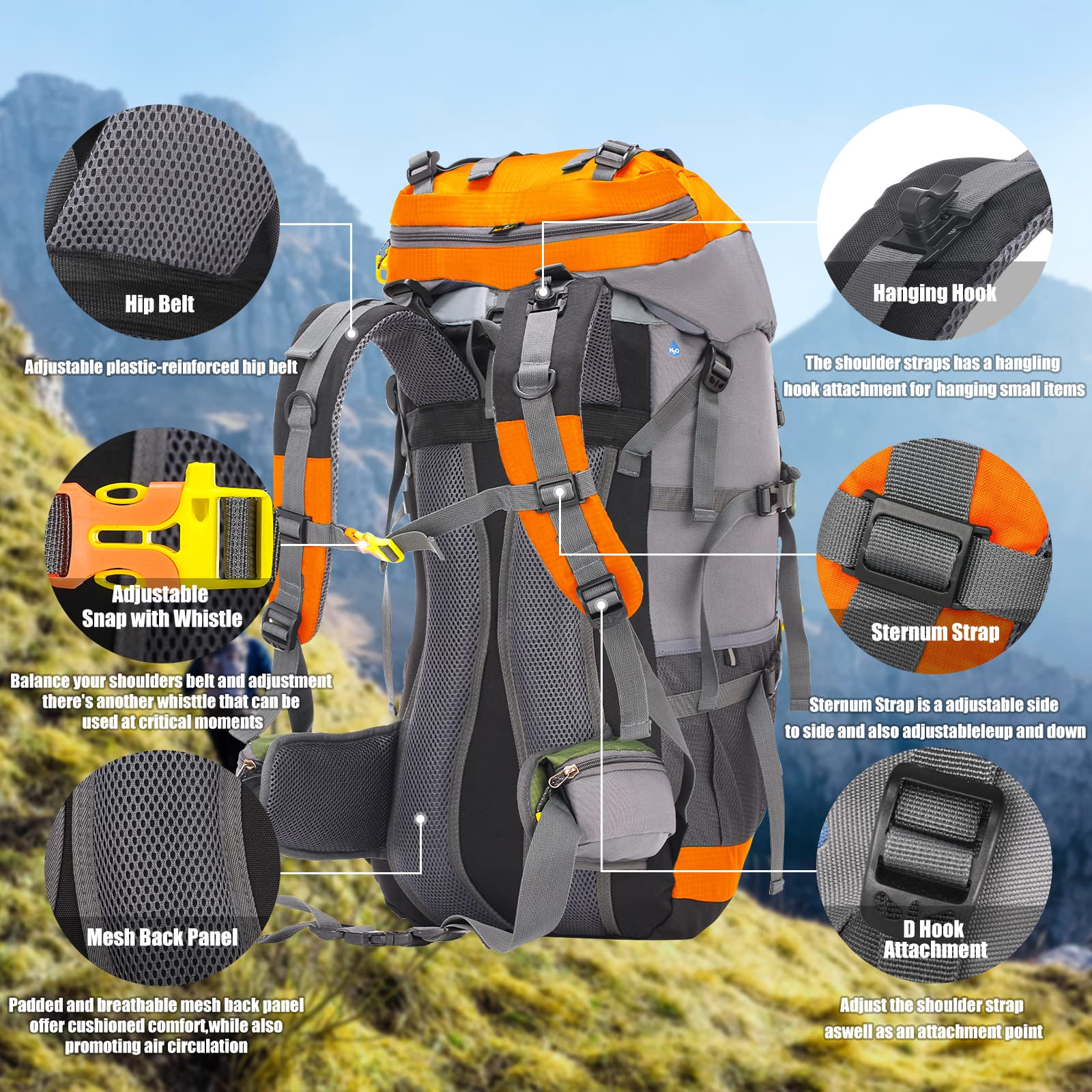 Lixada Zaino da trekking 50 l zaino con custodia di protezione impermeabile ultraleggero per alpinismo arrampicata trekking sport viaggio campeggio