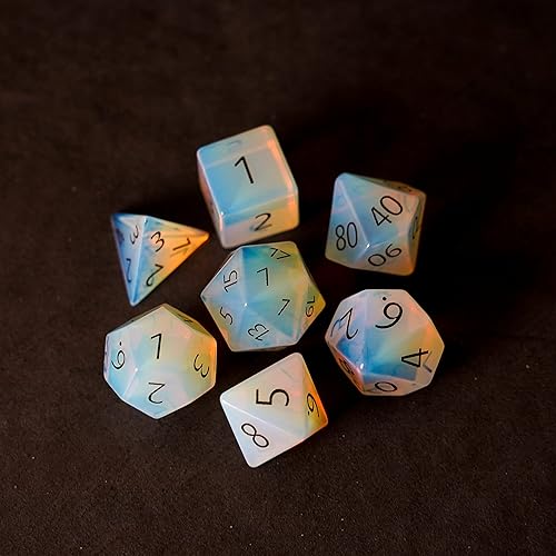 Miniatura 9 de FanRoll - Juego de dados DND de polietileno de piedra de 0.630 in opalita grabada, dados de juego de rol para Calabozos y Dragones