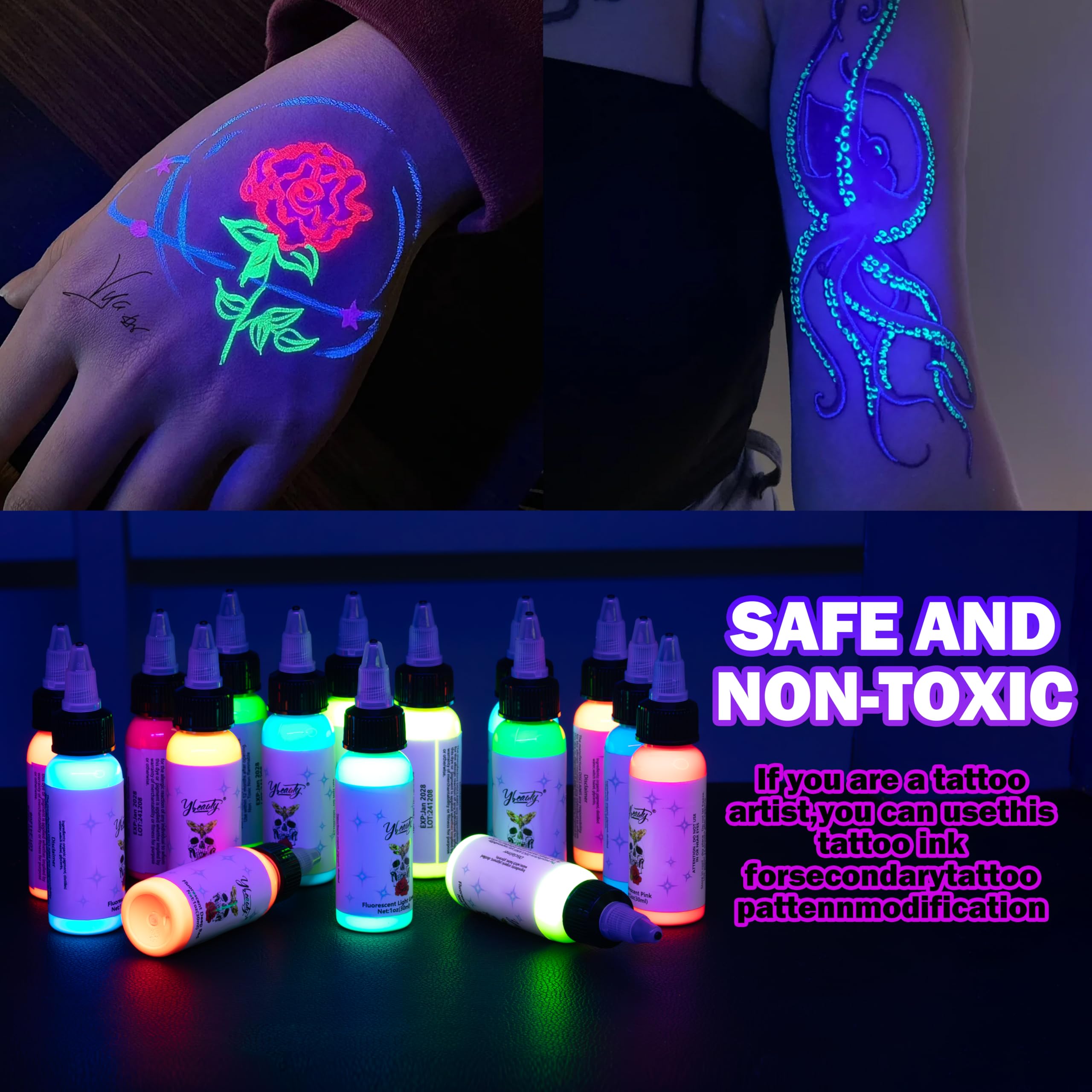 Tattoo Ink Set - Tattoo Inks Pigment Kit, 8 Color 1/2oz 15ml/Bottle Professional Tattoo Fluorescent Ink & Tattoo Equipment for Halloween Supplies (1/2 oz(15ml), 8Color)