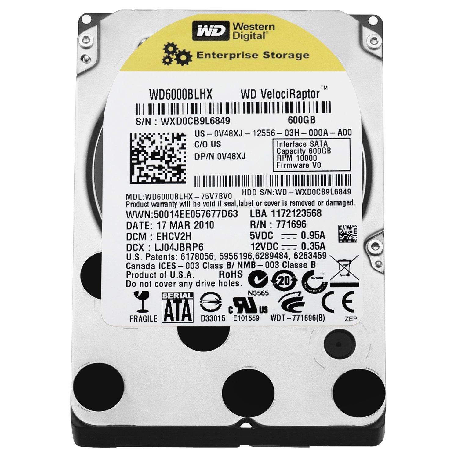 WD VelociRaptor 600 GB Workstation Hard Drive: 2.5 Inch, 10000 RPM, SATA III, 32 MB Cache - WD6000BLHX