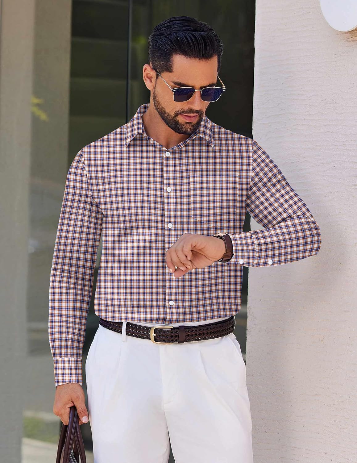 COOFANDY Men's Long Sleeve Plaid Button Down Cotton Wrinkle Free Dress Shirt - Image 4