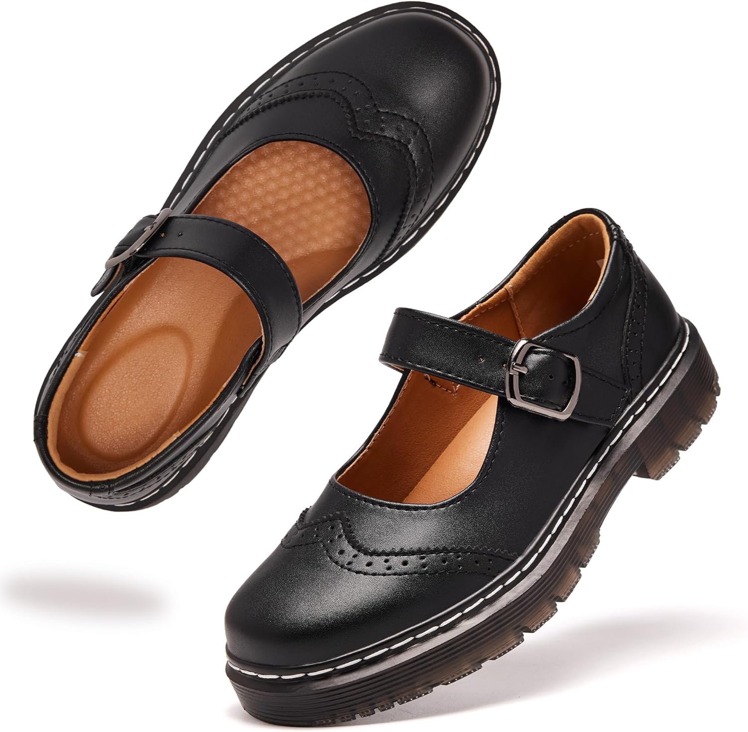 Mary Jane Shoes for Women, Memory Foam Oxford Dress Shoe Vegan Leather Buckle Strap Cute Dressy Flats for Work Office School Business Casual Cosplay Teacher - Image 8