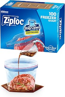 Ziploc Quart Food Storage Freezer Bags, Stay Open Design with Stand-Up Bottom, Easy to Fill, 100 Count