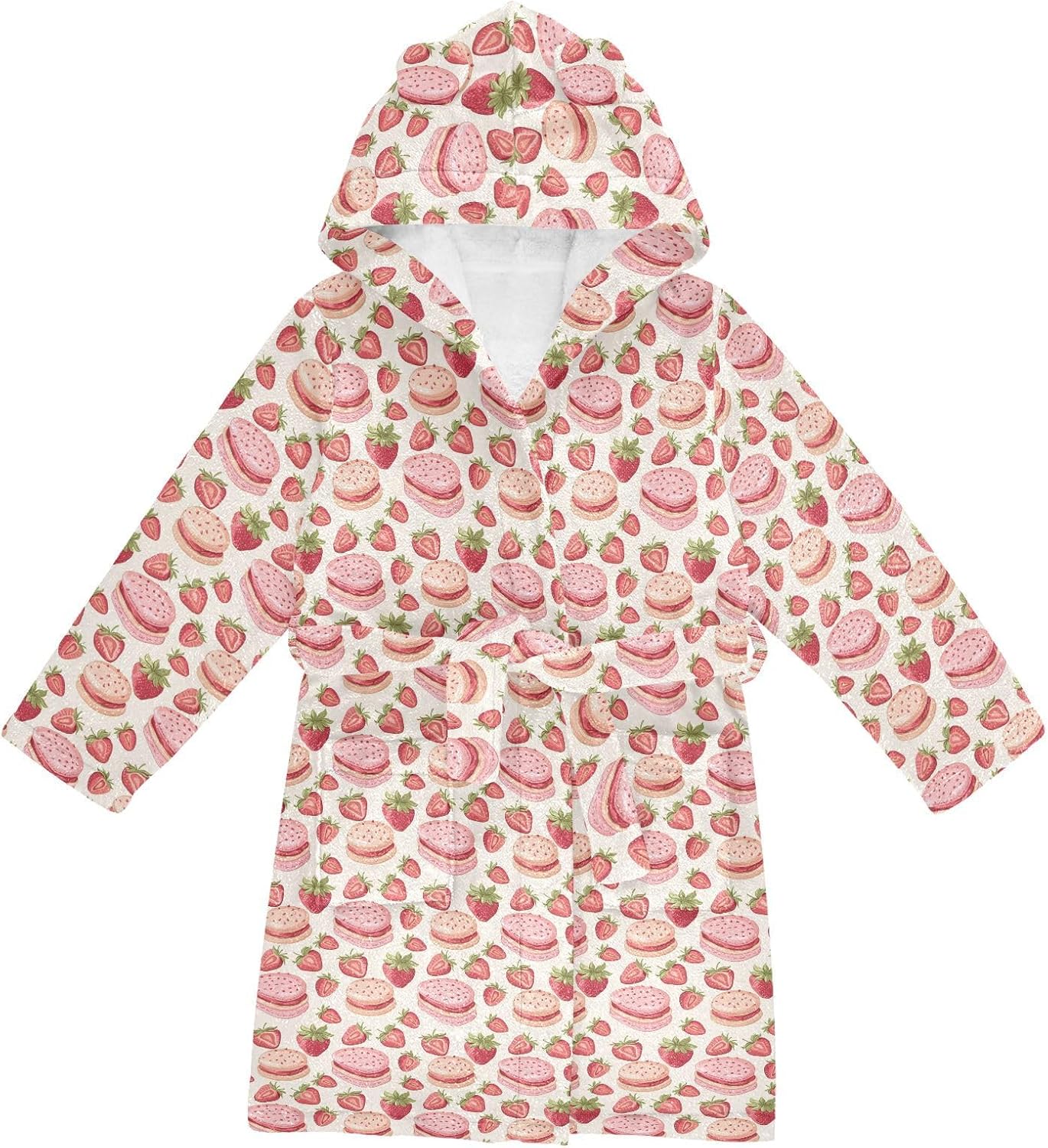 senya Strawberry Cakes Toddler Hooded Bathrobe Kids Soft Plush Bath Towel Robes for Boys Girls 2-12 Years