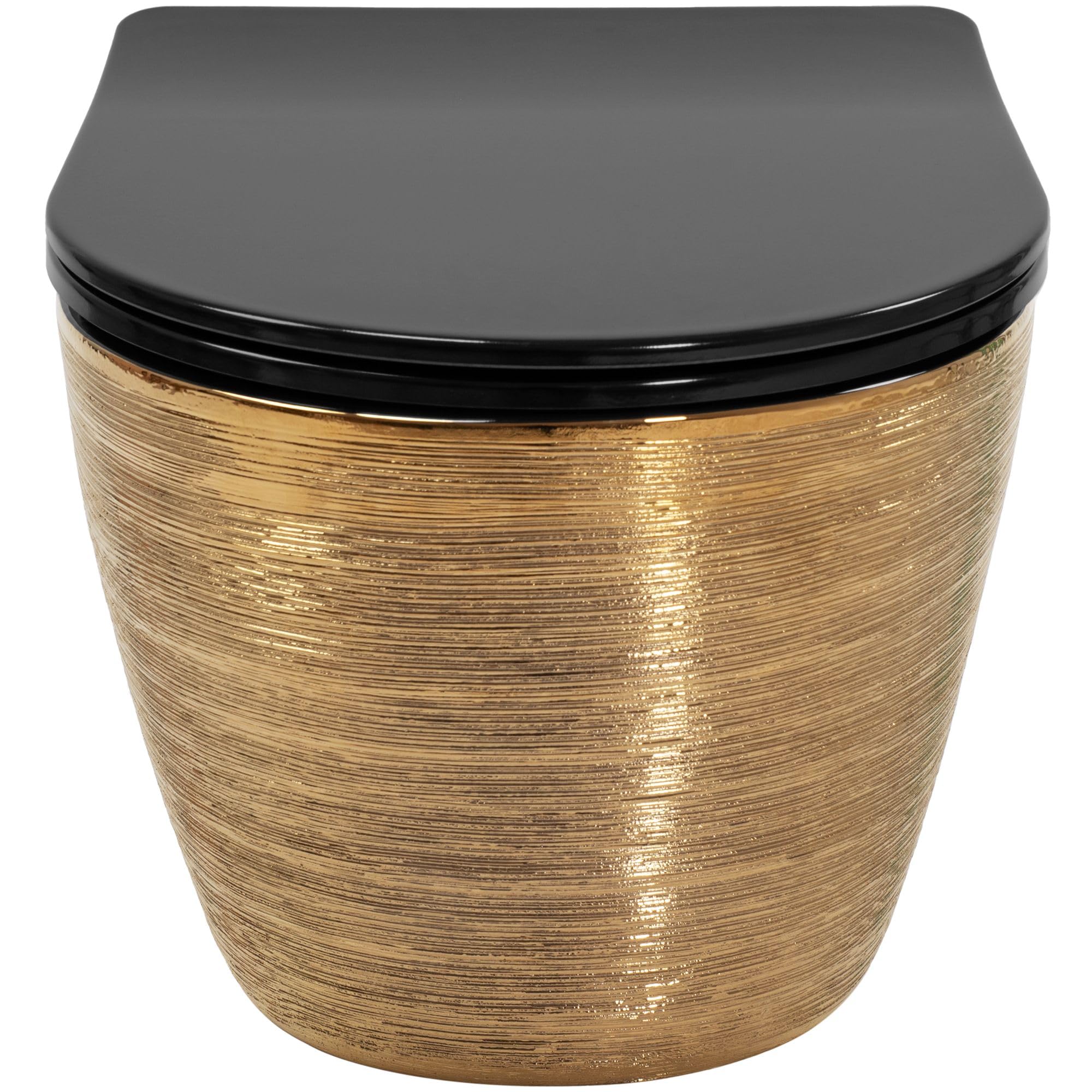 Rea Cuvette WC Carlo Flat Brush Gold Cuvette Toilette céramique - Abattant Softclose en Duroplast - Abaissement Automatique à Fermeture en Douceur (Or/Noir)