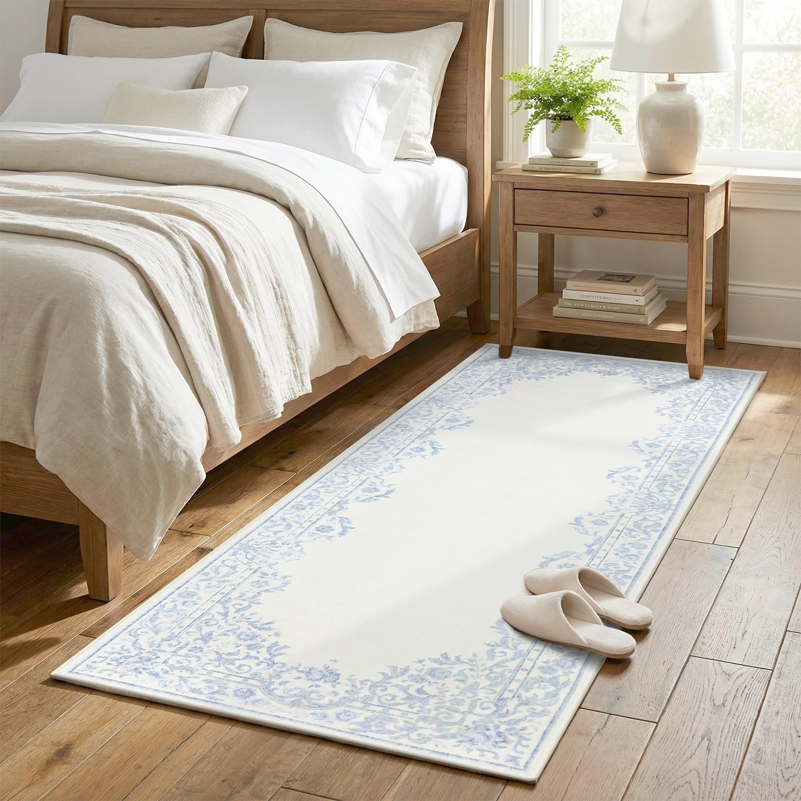 Photo 1 of Garvee Rugs for Girls Bedroom Washable 5x7 Area Rug for Nursery Room, Non Slip Soft Low-Pile French Retro Floral Accent Throw Carpet for College Dorm Decor Kids Room Playroom, Blue