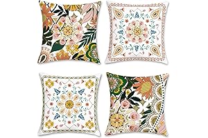 Bonhause Boho Floral Pillow Covers 18x18 Set of 4