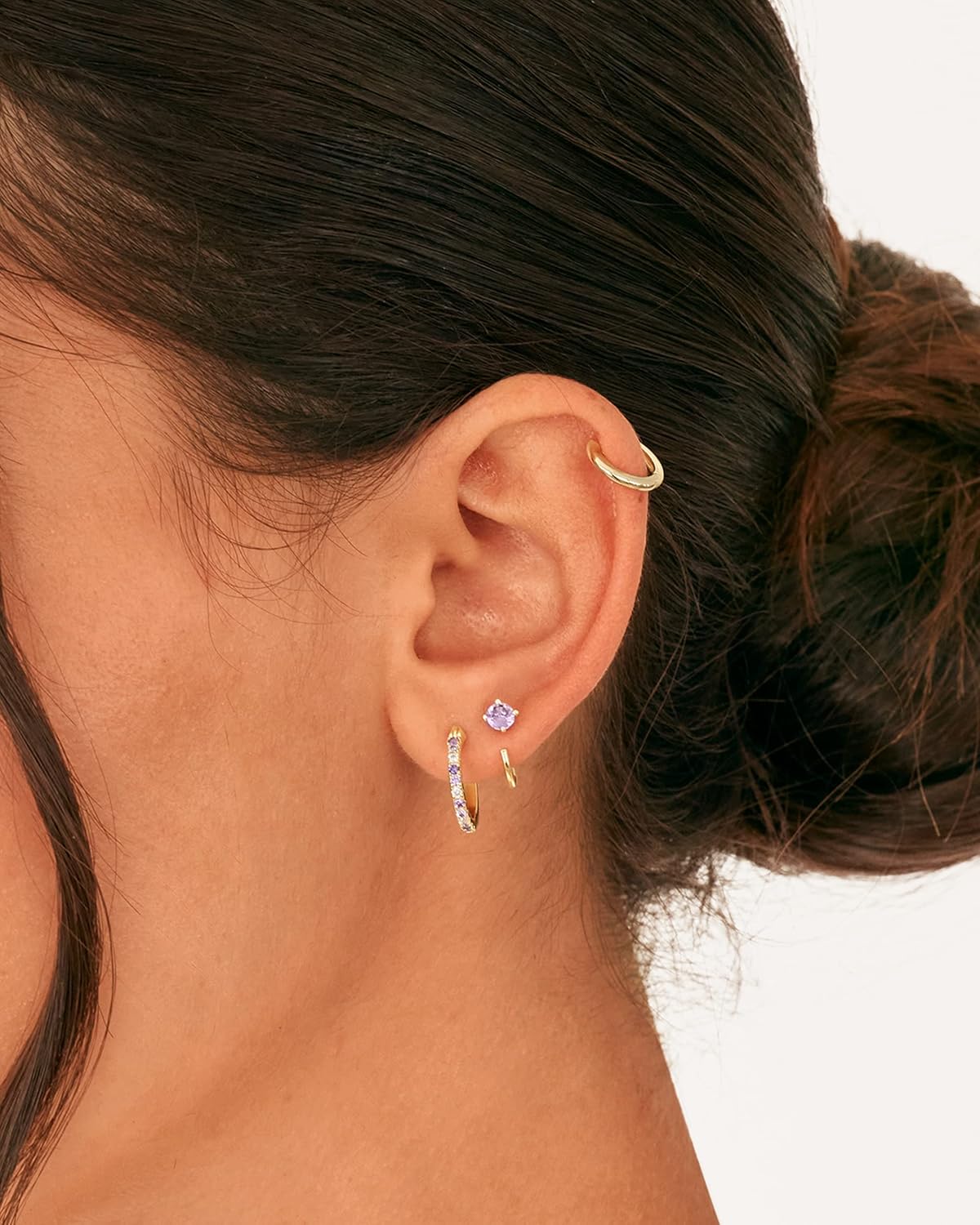 PAVOI 18K Gold Plated 925 Sterling Silver Post Cubic Zirconia Hoop Earrings for Women | Colored Cubic Zirconia Hoops | Green, Purple Ombre, Black 15mm Earrings - Image 2