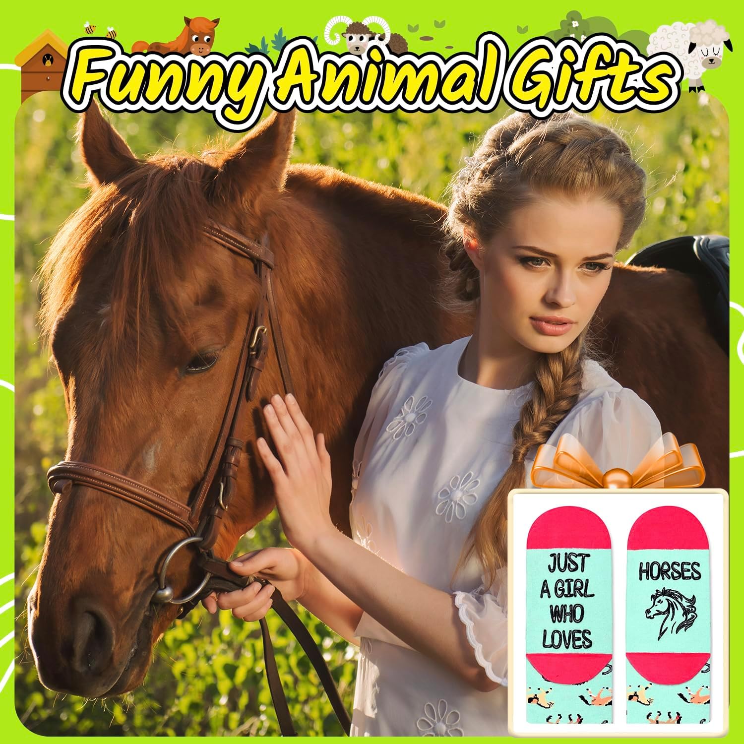 Zmart Cute Animal Socks for Girls - Chicken Horse Goat Socks, Dog Cow Gifts for Kids - Image 6