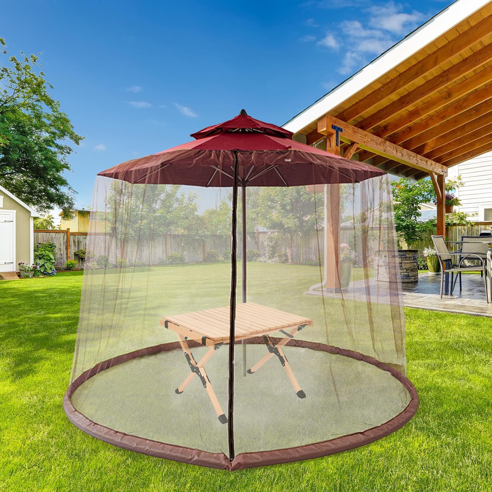 Red para sombrilla de patio, pantalla de malla protectora, cubierta de toldo para exteriores, 300 x 230 cm para red de parasol con cremallera, impermeable y resistente a los rayos UV, protección de