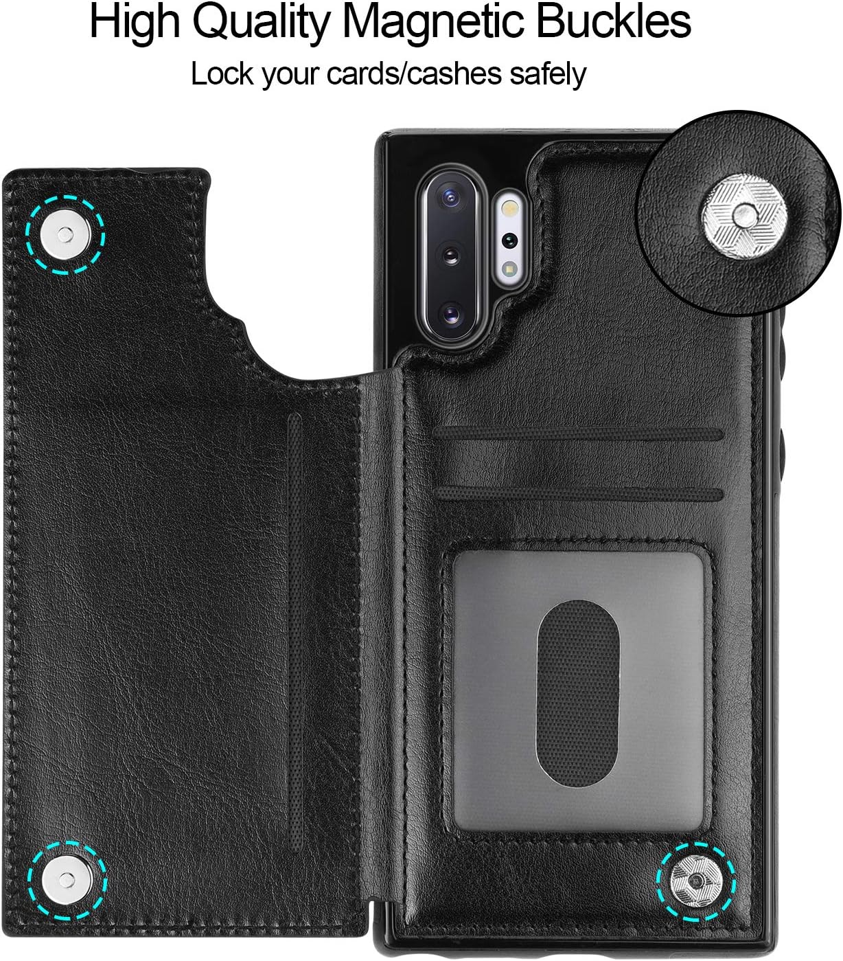 HianDier Wallet Case for Galaxy Note 10 Plus Slim Protective Case with Credit Card Slot Holder Flip Folio Soft PU Leather Magnetic Closure Cover for 2019 Samsung Galaxy Note 10+ 5G, Black