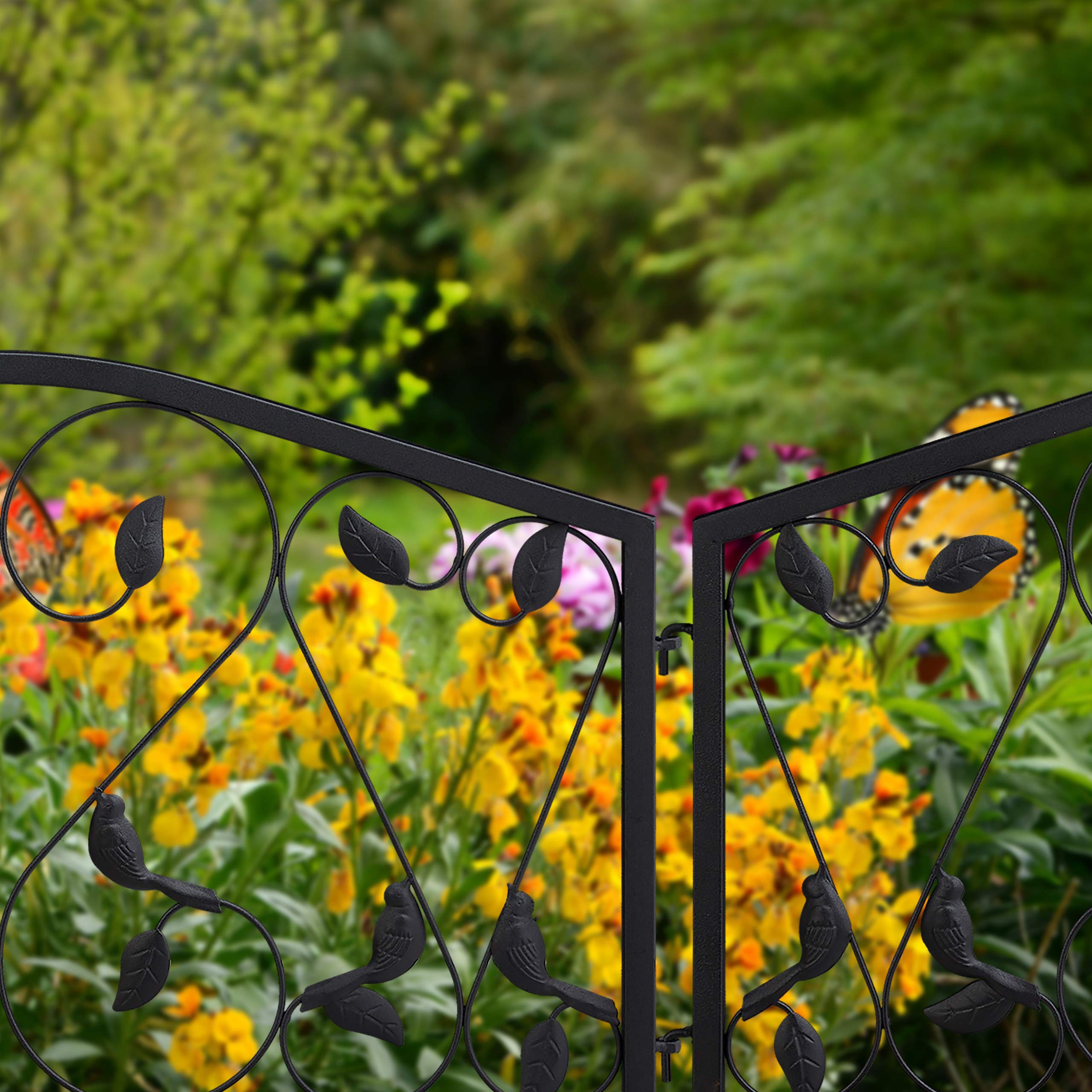 Relaxdays Recinzione da Giardino, Set 4 Pareti per Sentieri, Bordure per Aiuole Ferro Design a Foglie, 33x225 cm, Nero