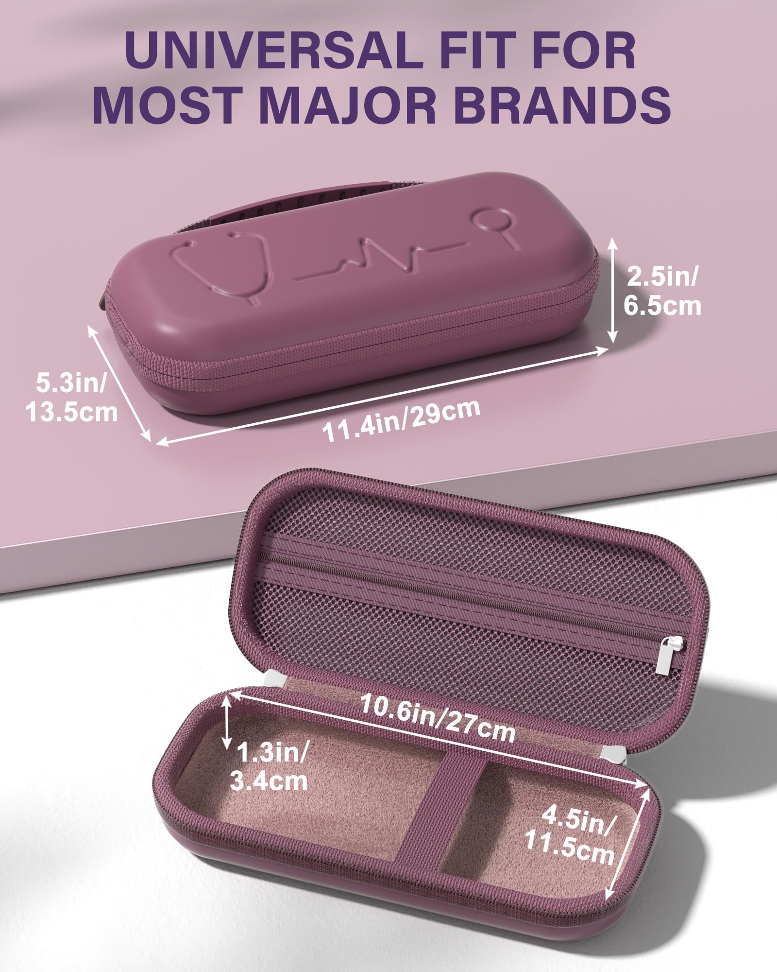 ProCase 聴診器ケース 耐衝撃 ハードEVA 収納ポーチ Littmann Cardiology対応 メッシュポケット付き - プラム | Classic III Lightweight III IV MDF Acoustica等対応, ベルベット裏地, 弾性固定バンド, 軽量コンパクト, 持ち手付き, 医療従事者への贈り物に