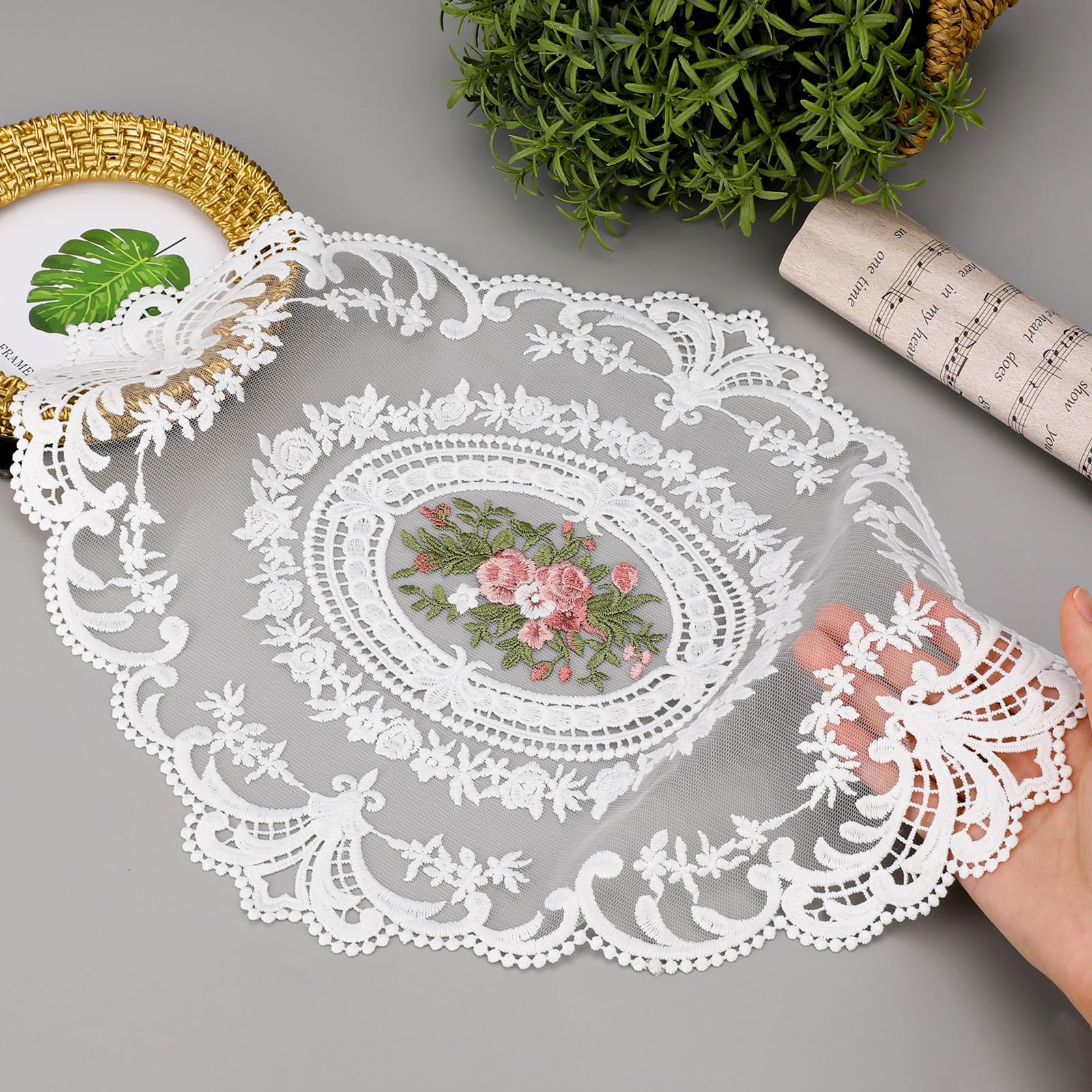 2 Pack Retro Lace French Crochet Doilies Table Placemats Handmade Embroidered Farmhouse Placemats 12x16 inch Place Mats (White)