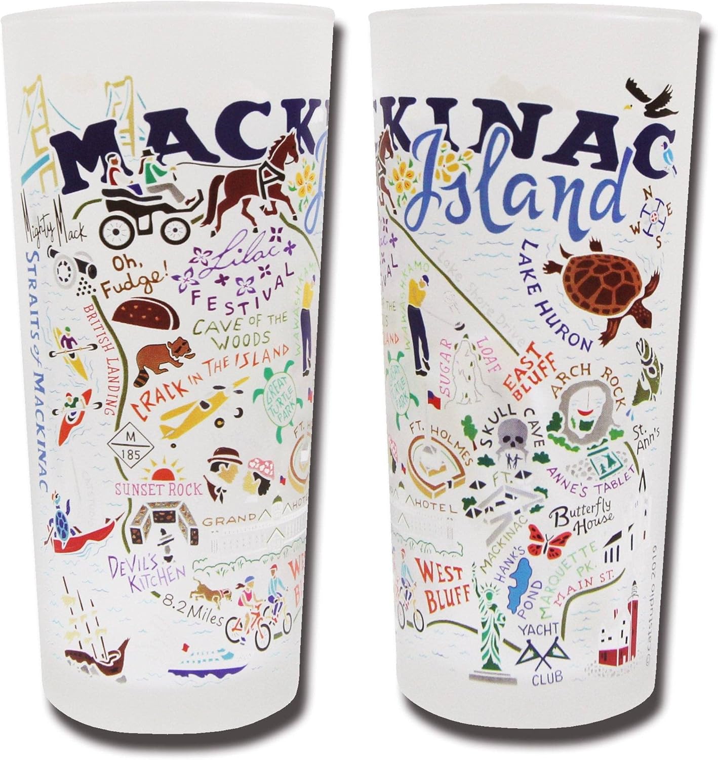 Catstudio Drinking Glass, Mackinac Island Frosted Glass Cup for Kitchen, Drinking Glasses, 15oz Dishwasher Safe Tumbler, Wedding Gifts