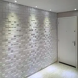 Kit com 10 Placas 3D Revestimento de Parede Pixel Branca 50x50cm 2,5m²